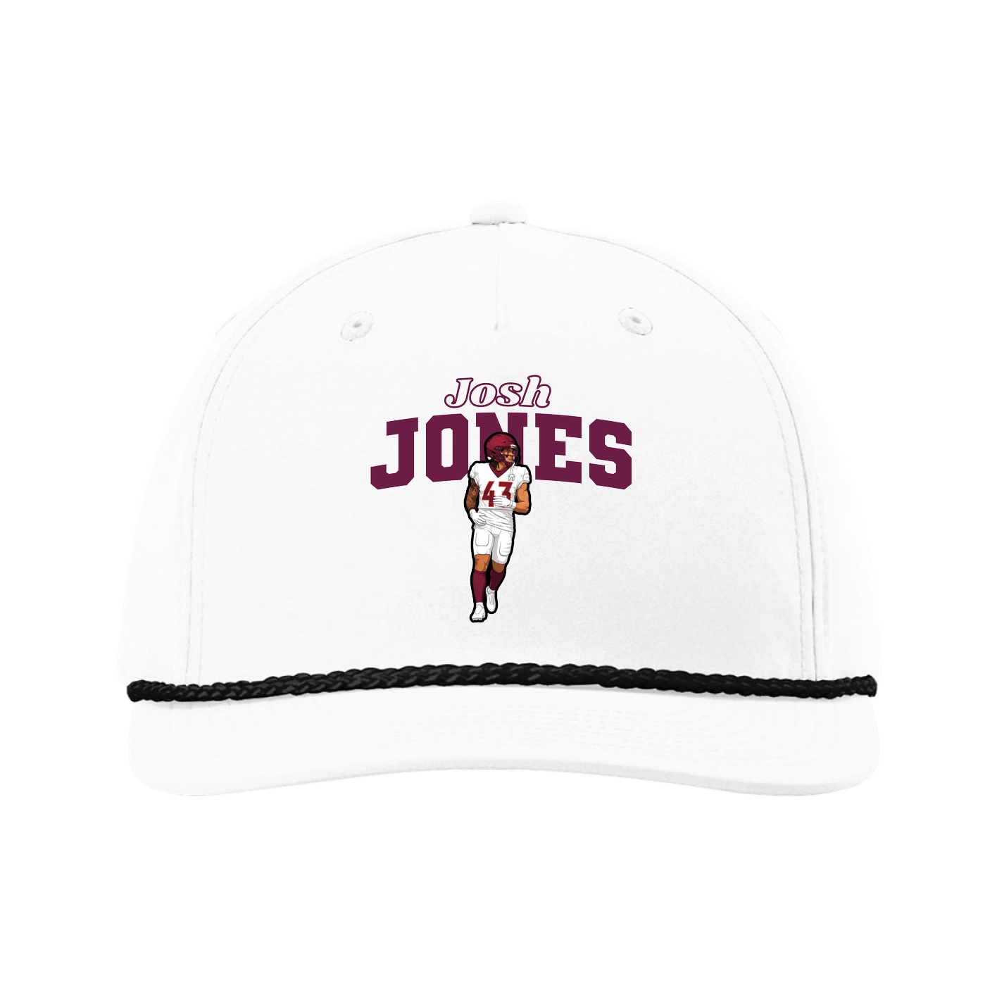 Five-Panel Classic Rope Cap — Name Arch in White