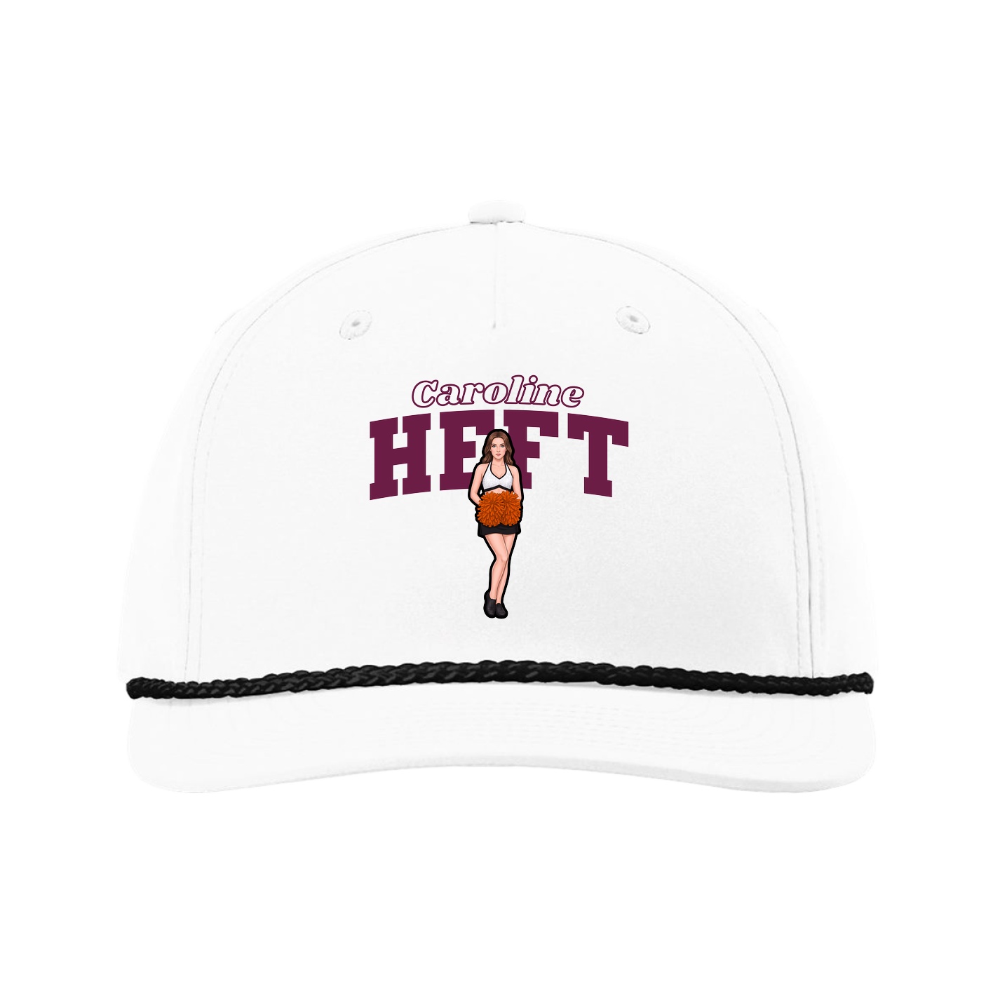 Five-Panel Classic Rope Cap — Name Arch in White