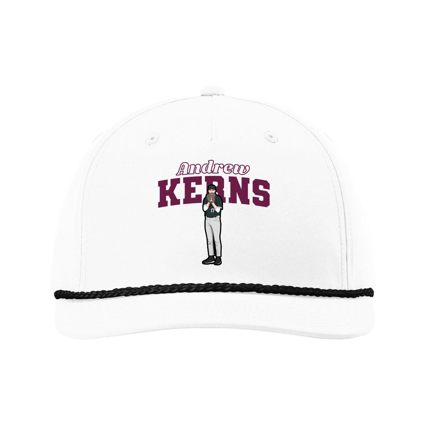 Five-Panel Classic Rope Cap — Name Arch in White