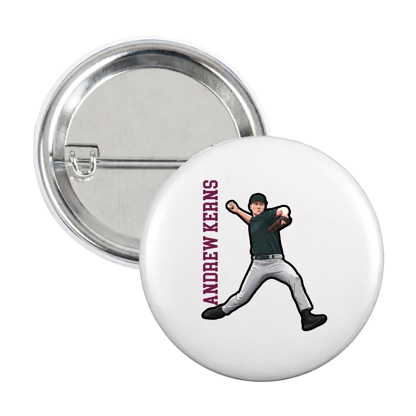Game Day Button — Name Vertical in White