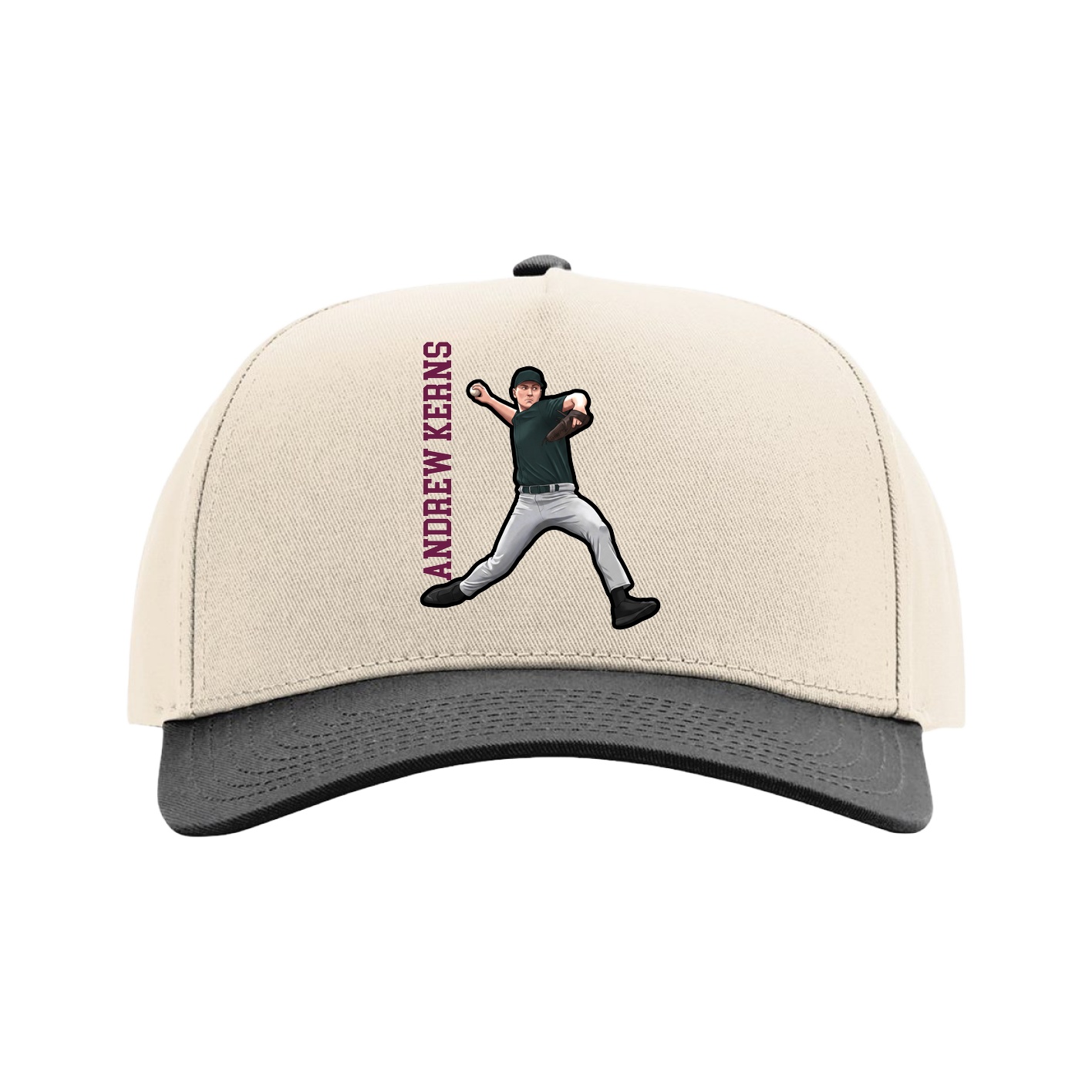 Full Fabric Five-Panel Champ Cap — Name Vertical in Cream/Black