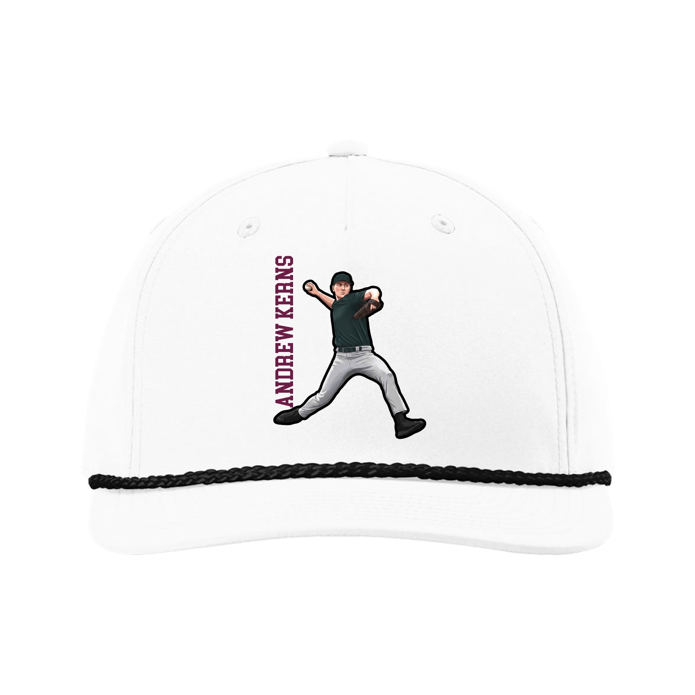 Five-Panel Classic Rope Cap — Name Vertical in White
