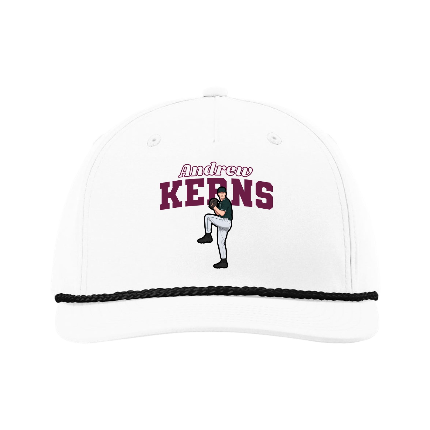 Five-Panel Classic Rope Cap — Name Arch in White