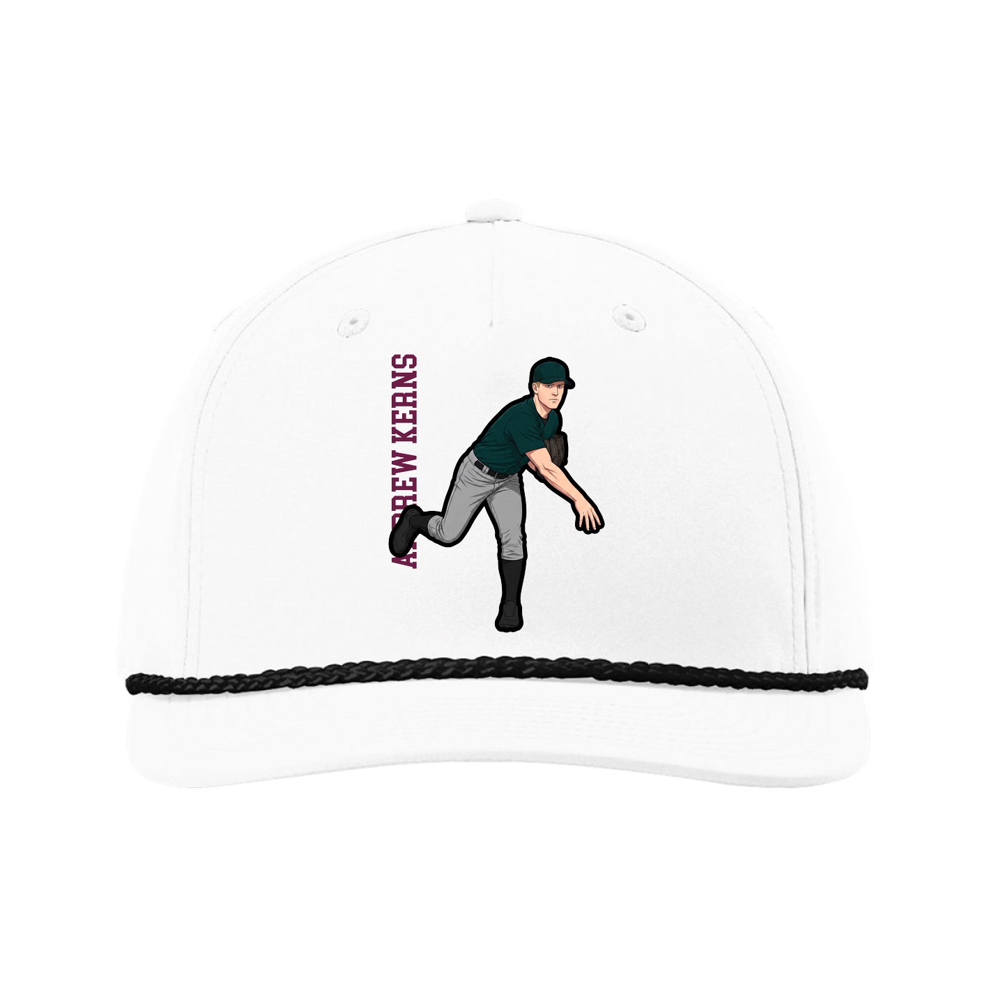 Five-Panel Classic Rope Cap — Name Vertical in White