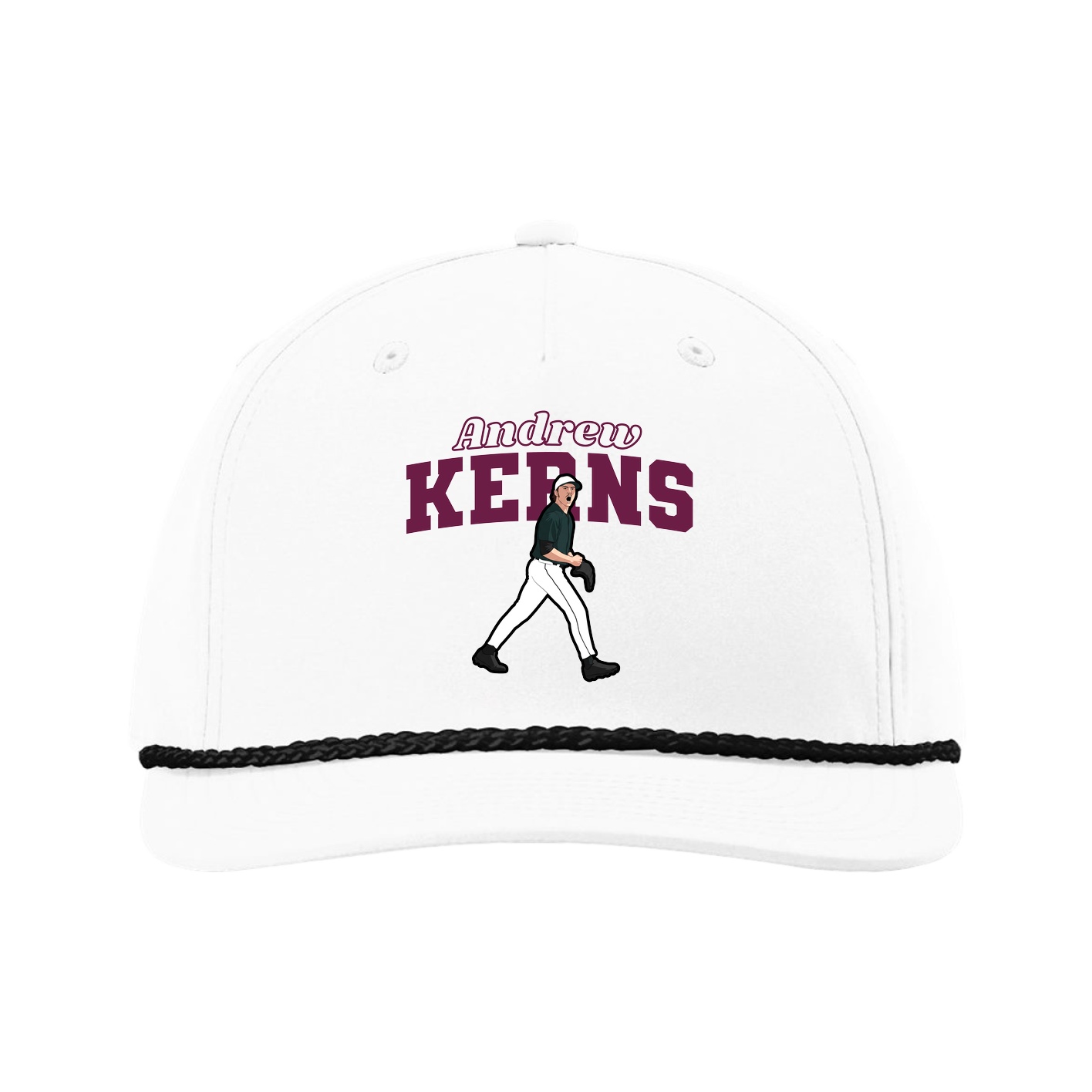 Five-Panel Classic Rope Cap — Name Arch in White