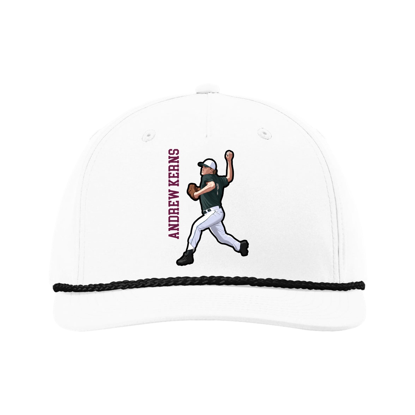 Five-Panel Classic Rope Cap — Name Vertical in White