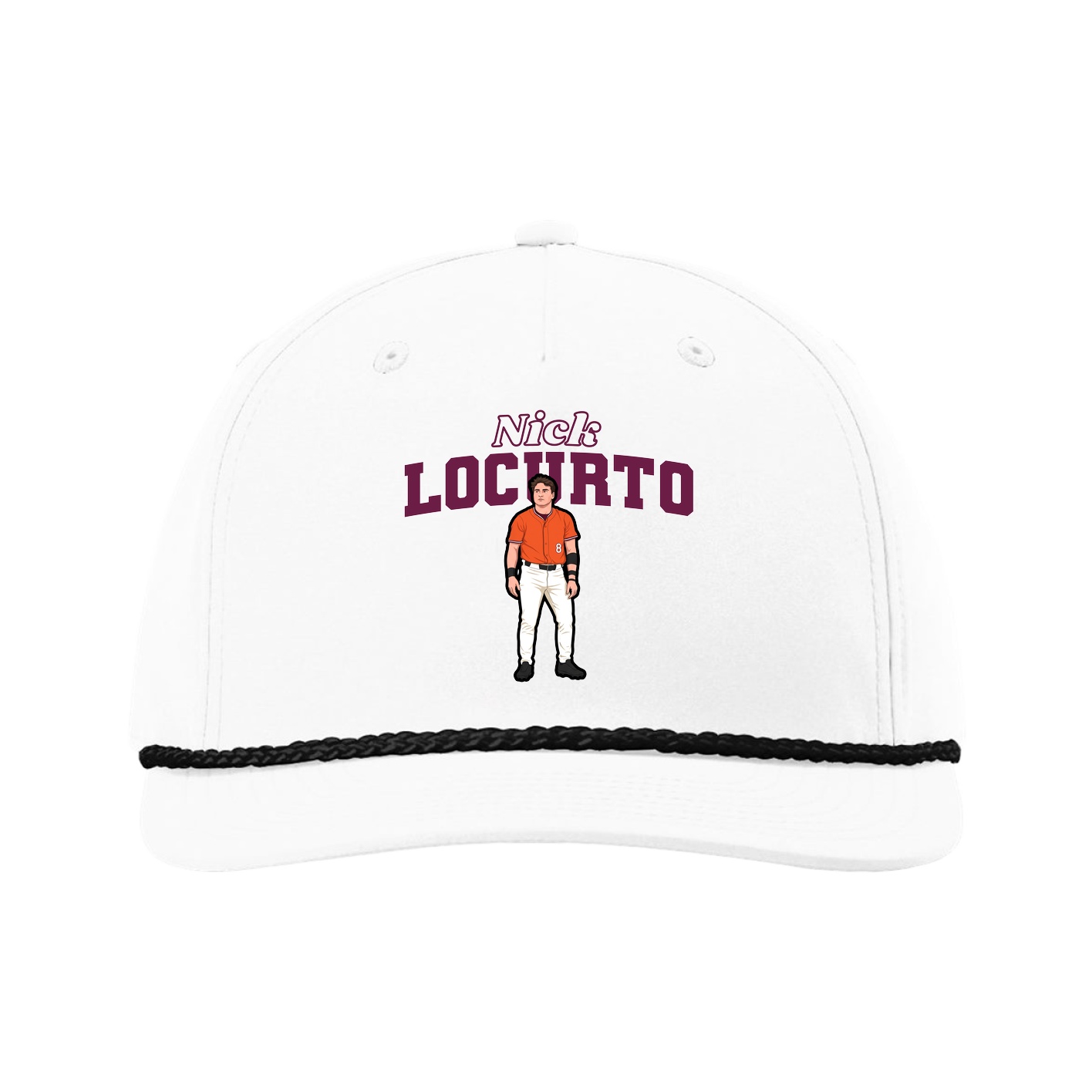 Five-Panel Classic Rope Cap — Name Arch in White
