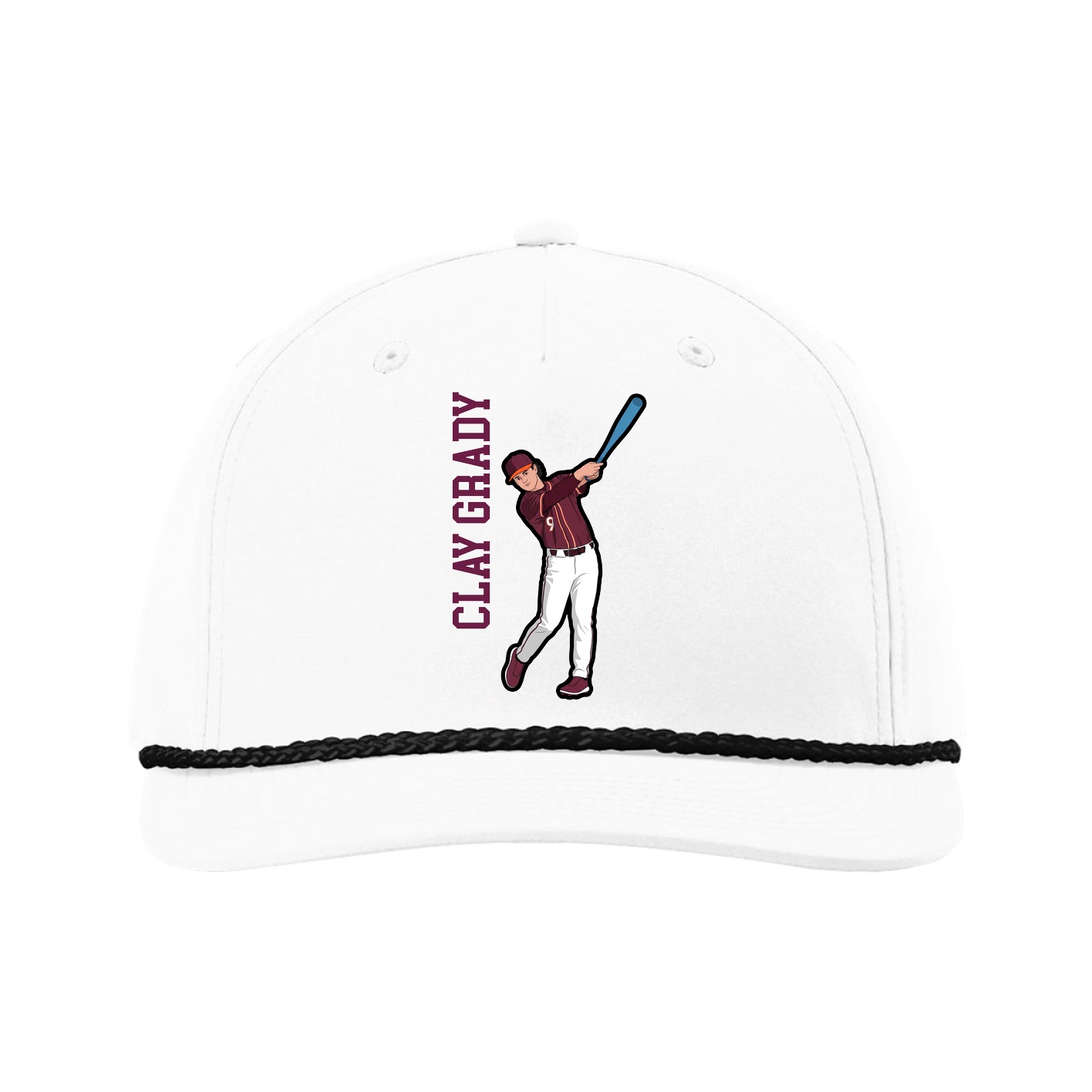 Five-Panel Classic Rope Cap — Name Vertical in White