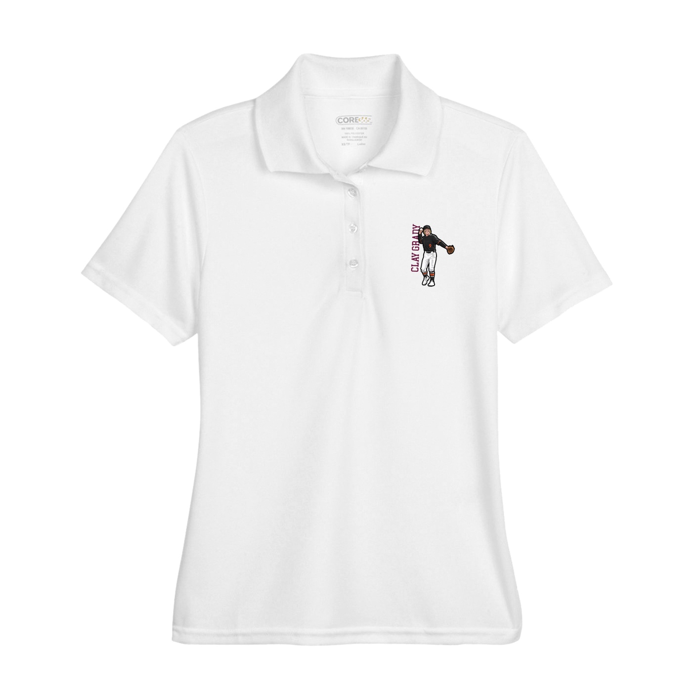 Womens Performance Polo — Name Vertical in White