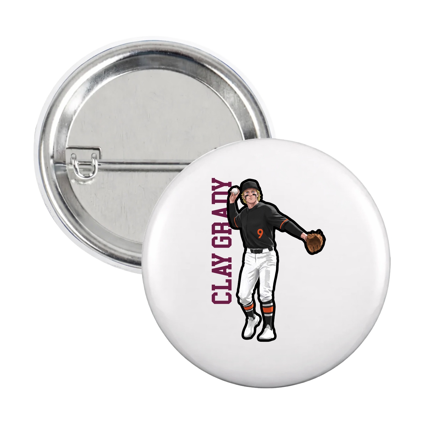 Game Day Button — Name Vertical in White