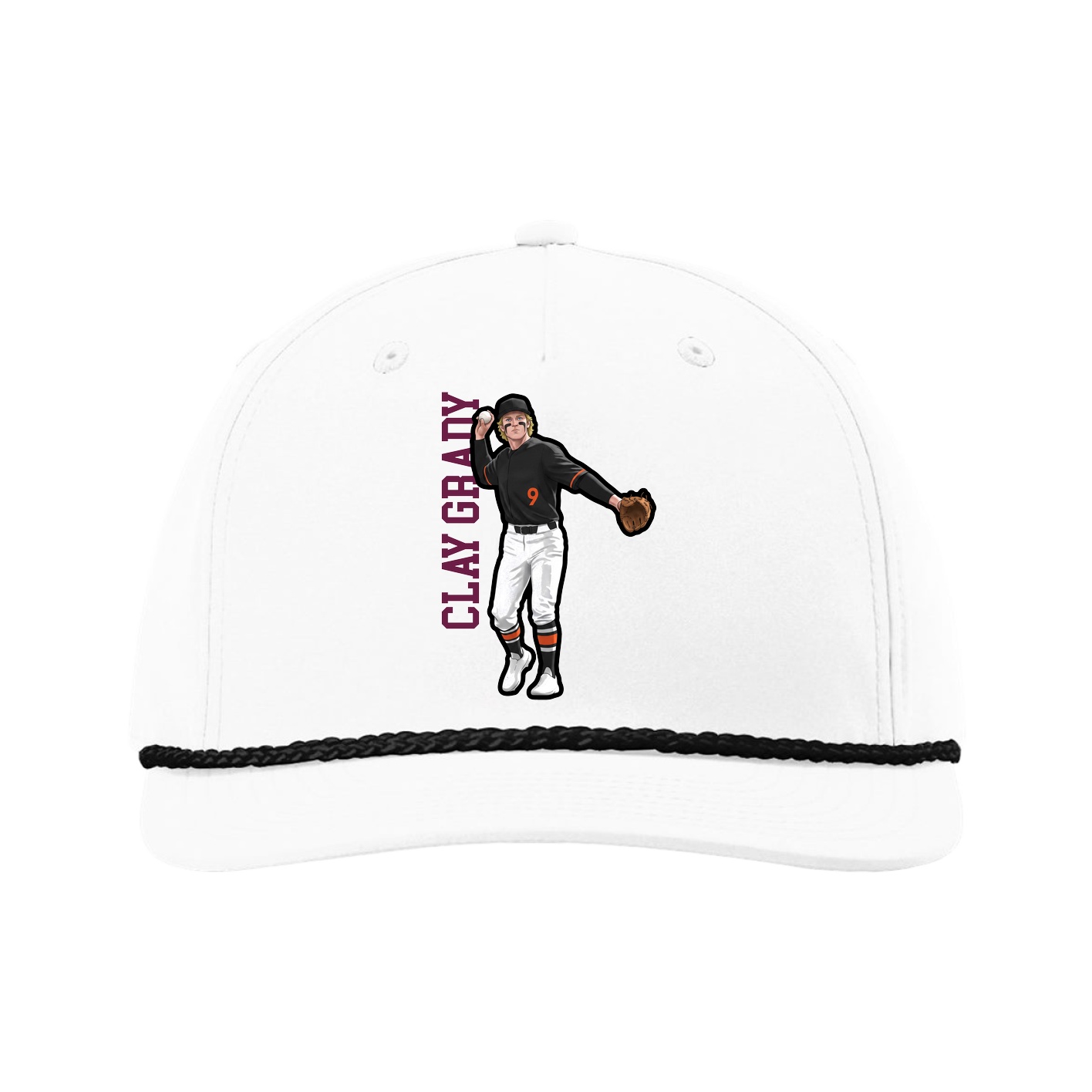 Five-Panel Classic Rope Cap — Name Vertical in White