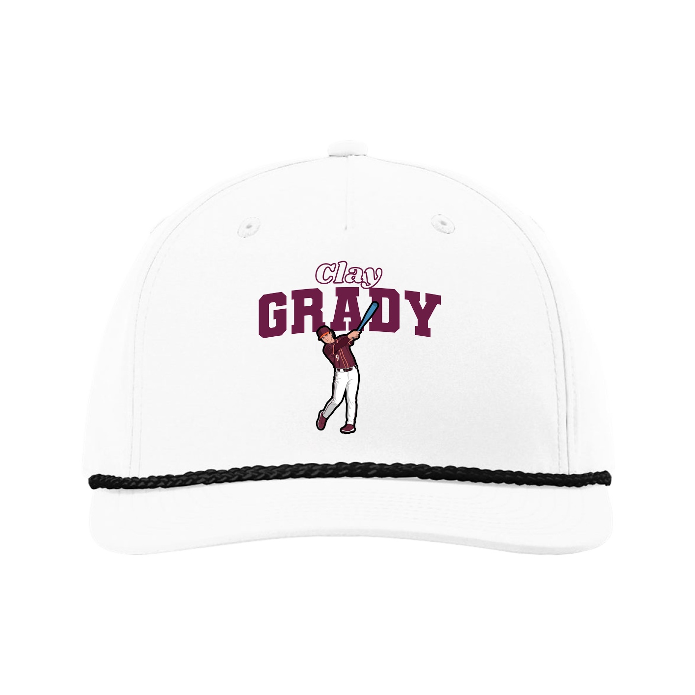 Five-Panel Classic Rope Cap — Name Arch in White