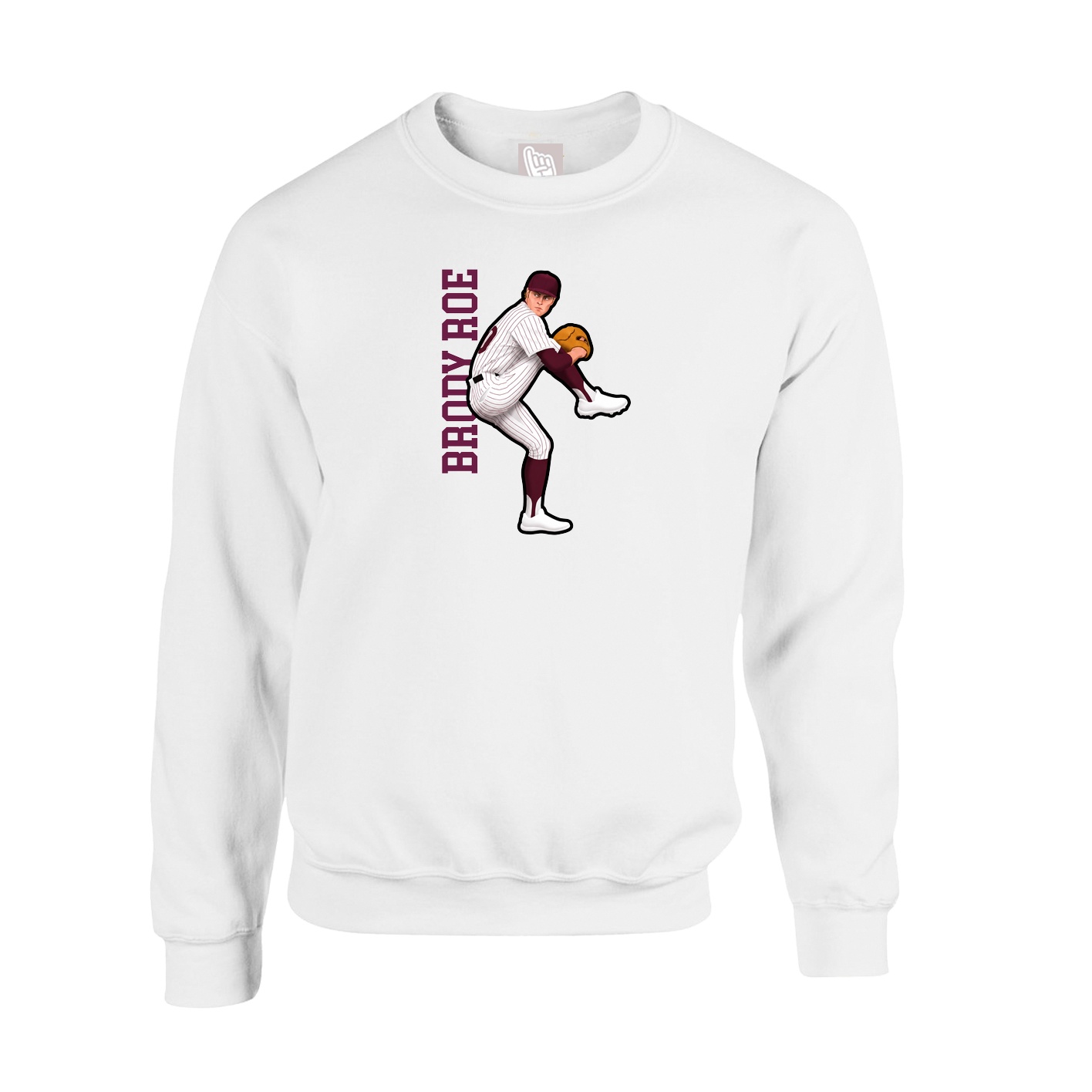 Fleece Crew — Name Vertical in White
