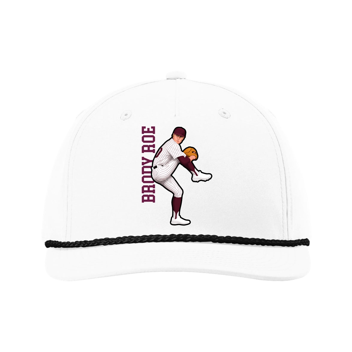 Five-Panel Classic Rope Cap — Name Vertical in White