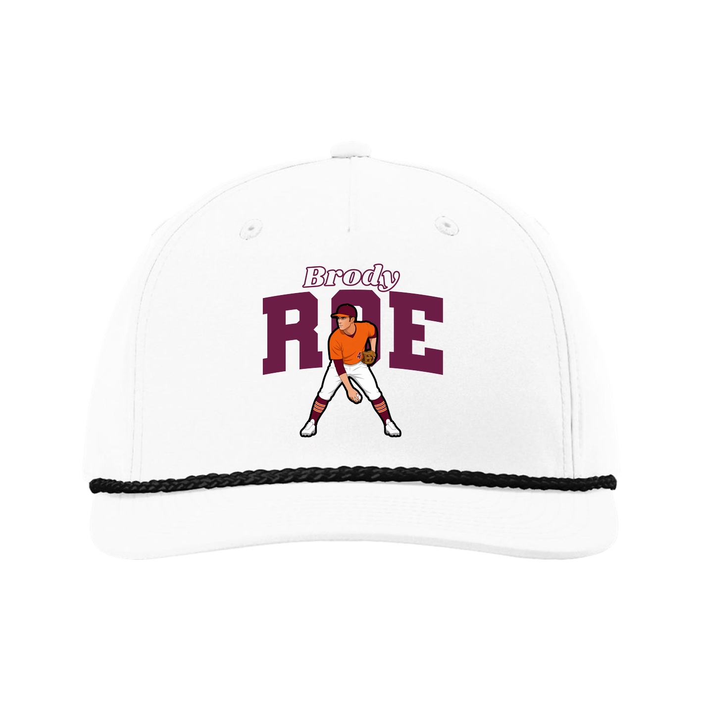 Five-Panel Classic Rope Cap — Name Arch in White