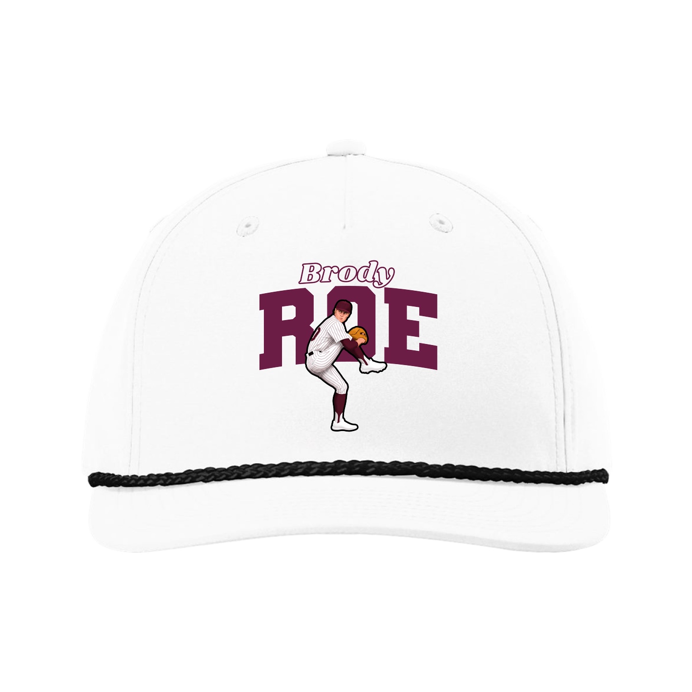 Five-Panel Classic Rope Cap — Name Arch in White
