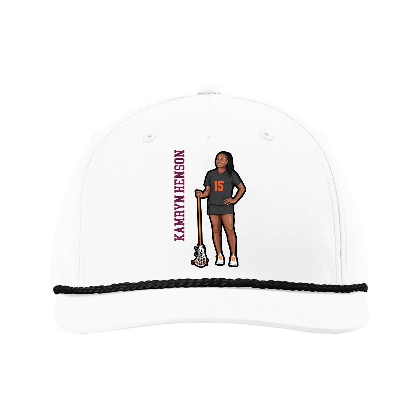 Five-Panel Classic Rope Cap — Name Vertical in White