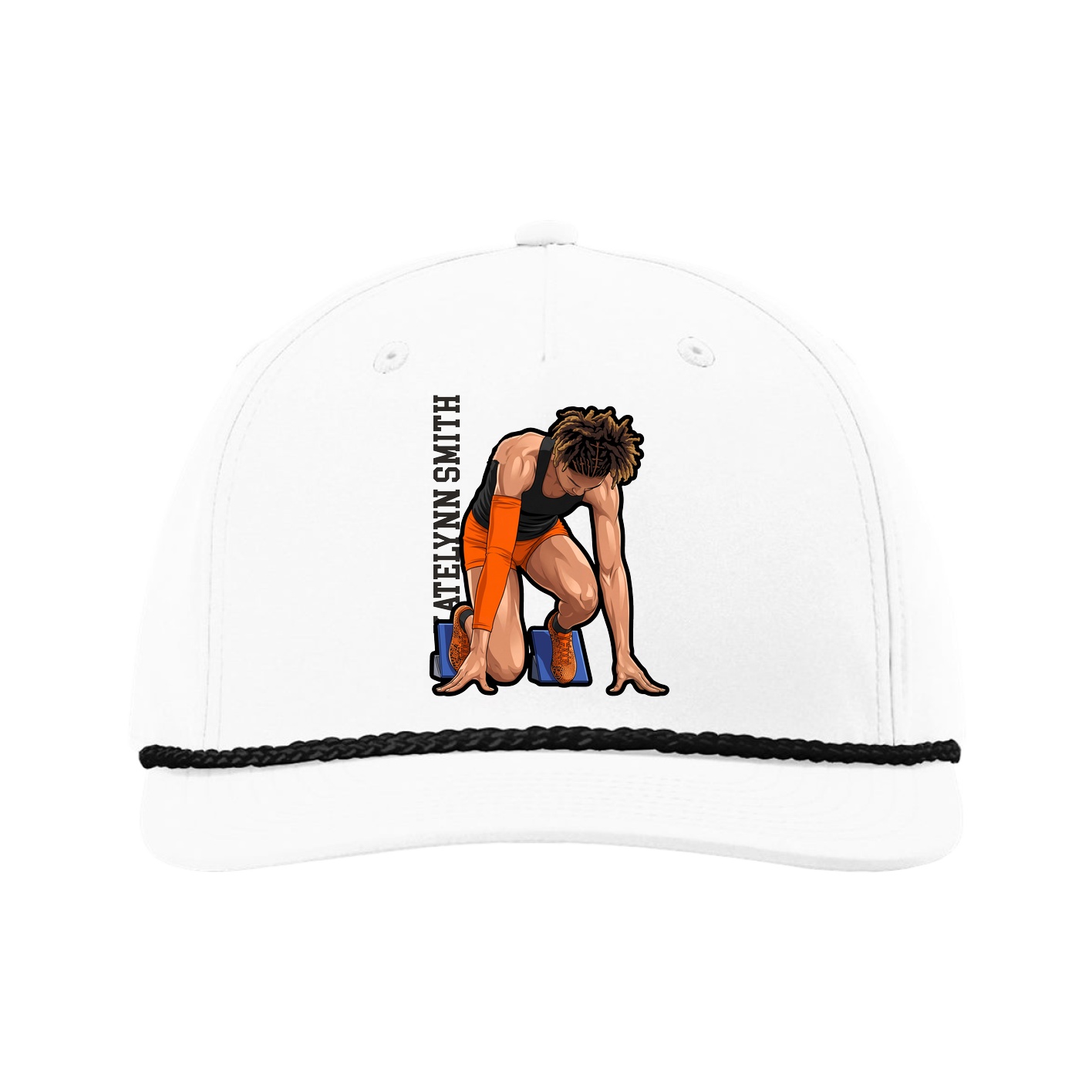 Five-Panel Classic Rope Cap — Name Vertical in White