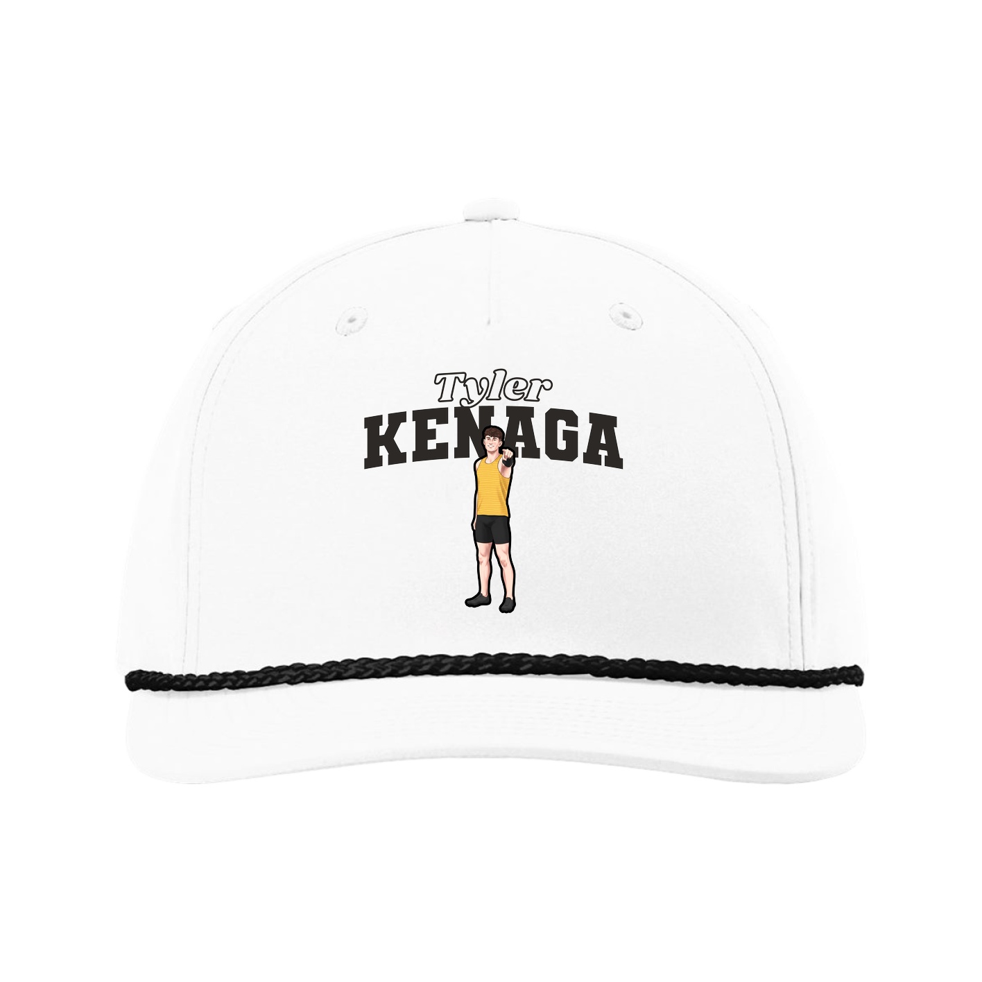Five-Panel Classic Rope Cap — Name Arch in White