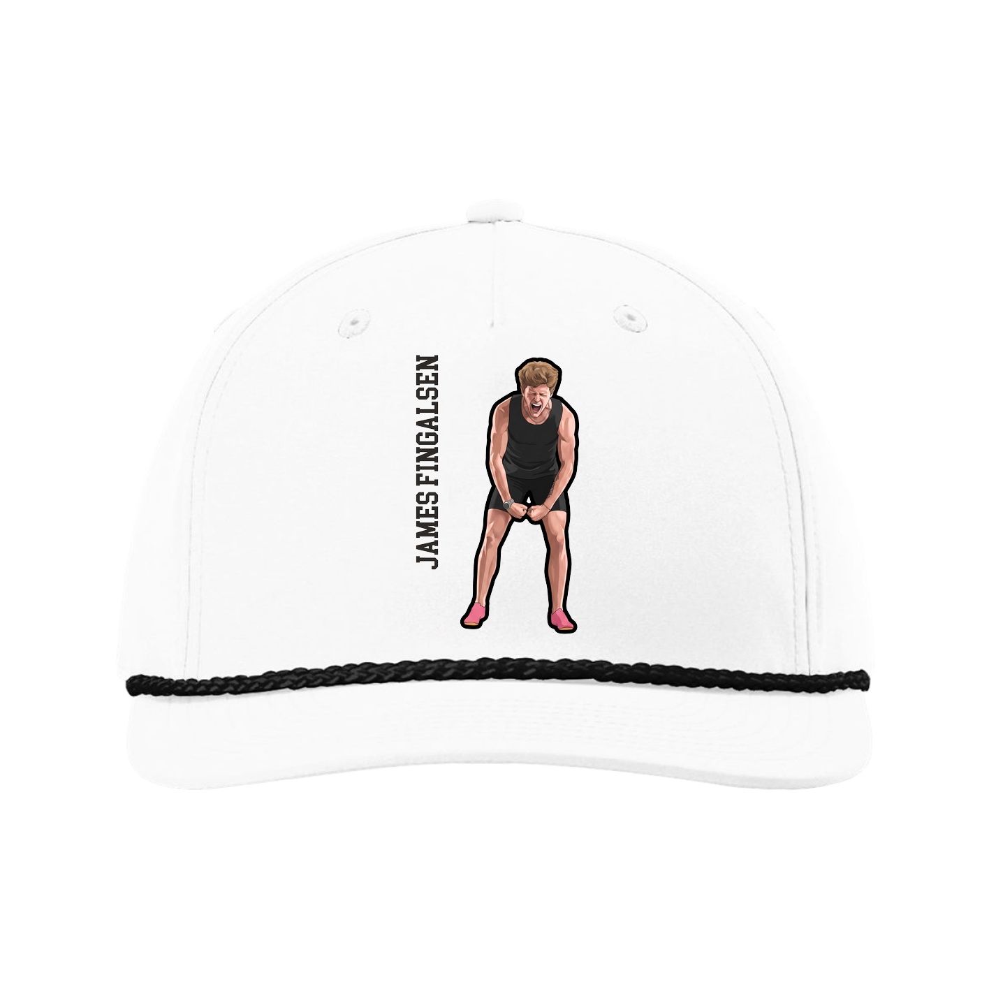 Five-Panel Classic Rope Cap — Name Vertical in White