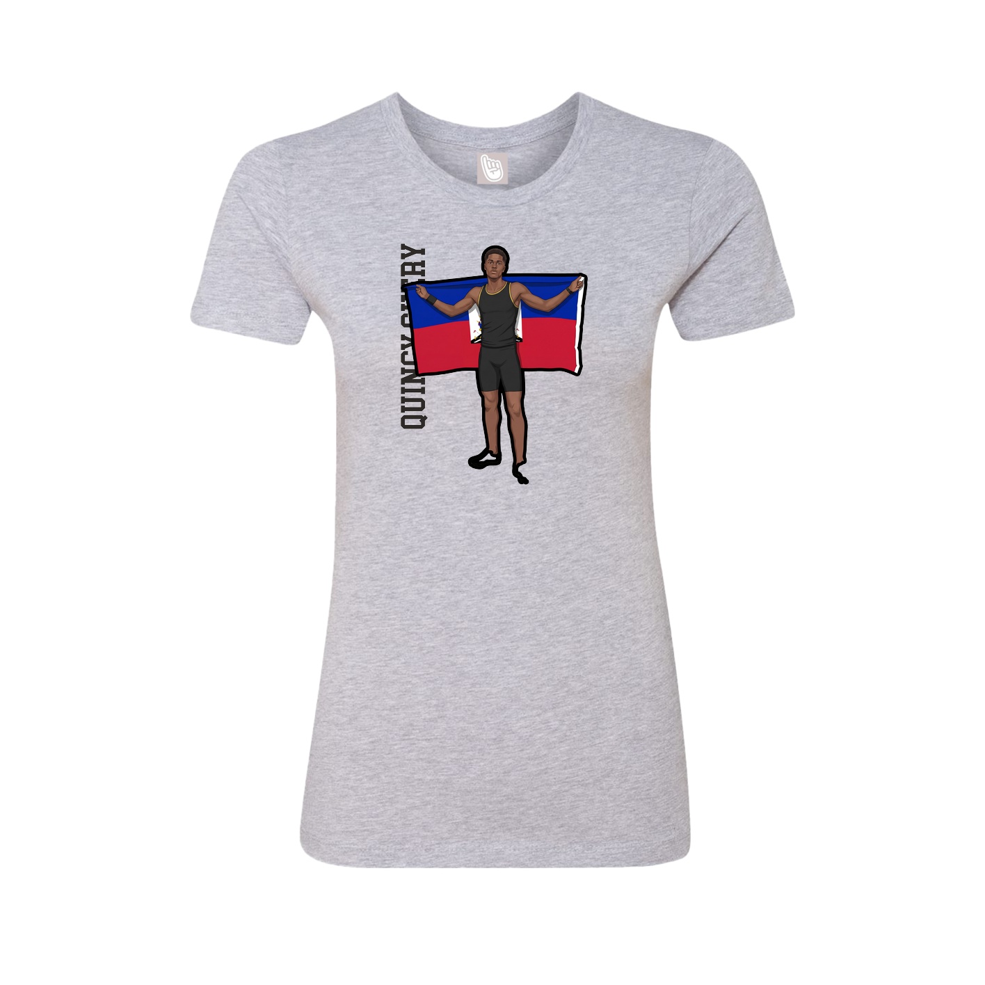 Fitted Women's Tee — Name Vertical in Grey