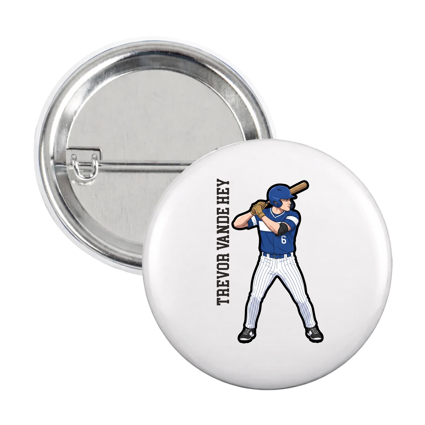 Game Day Button — Name Vertical in White