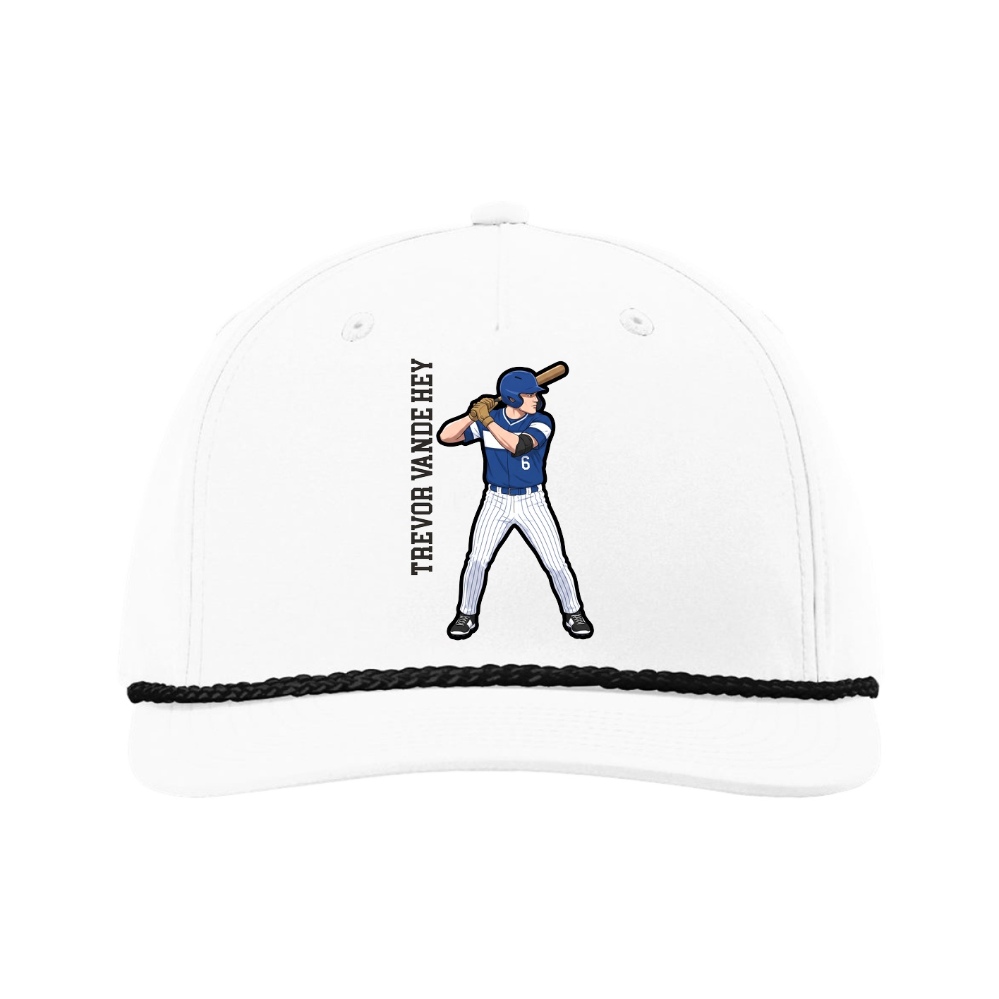 Five-Panel Classic Rope Cap — Name Vertical in White