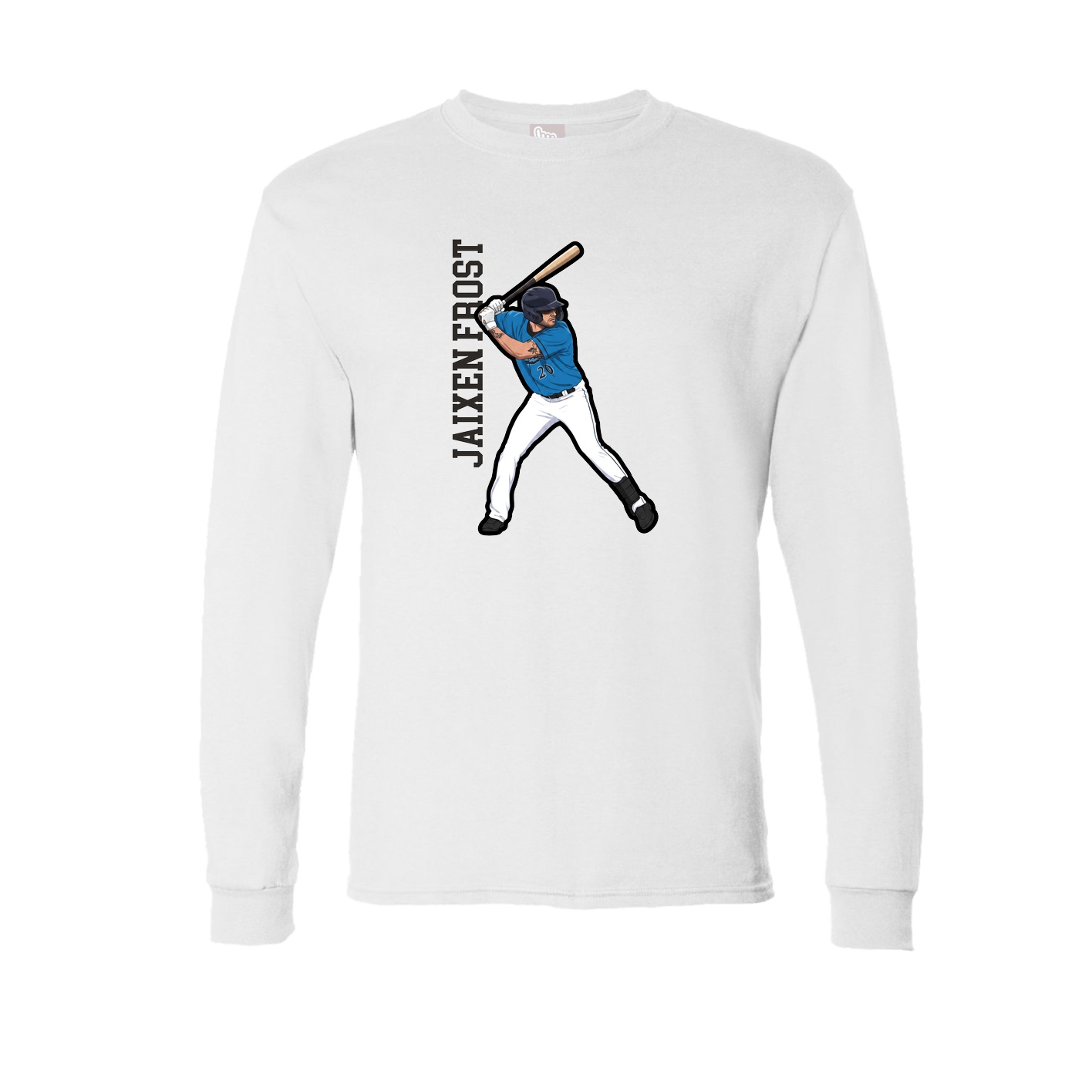 Long Sleeve Tee — Name Vertical in White