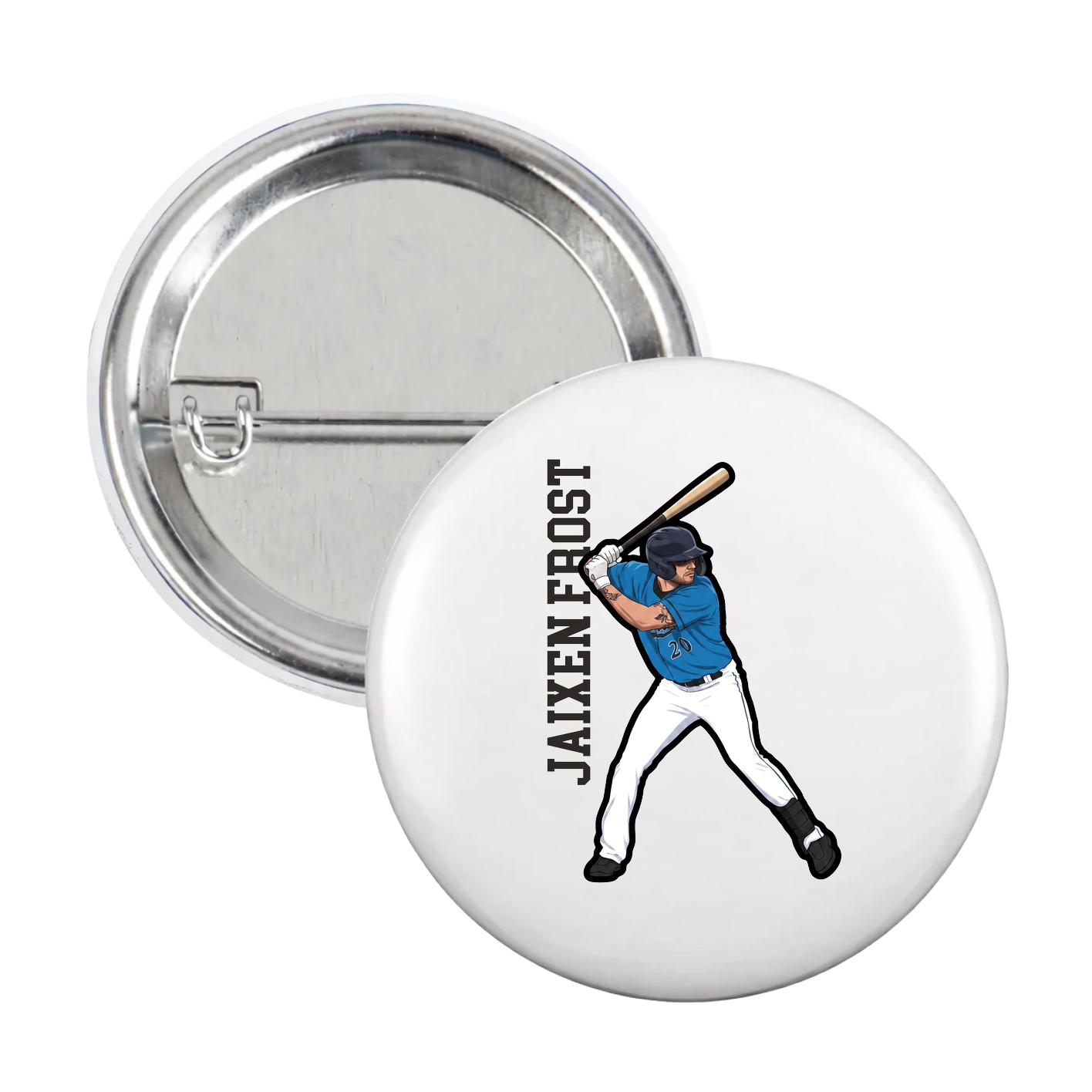 Game Day Button — Name Vertical in White