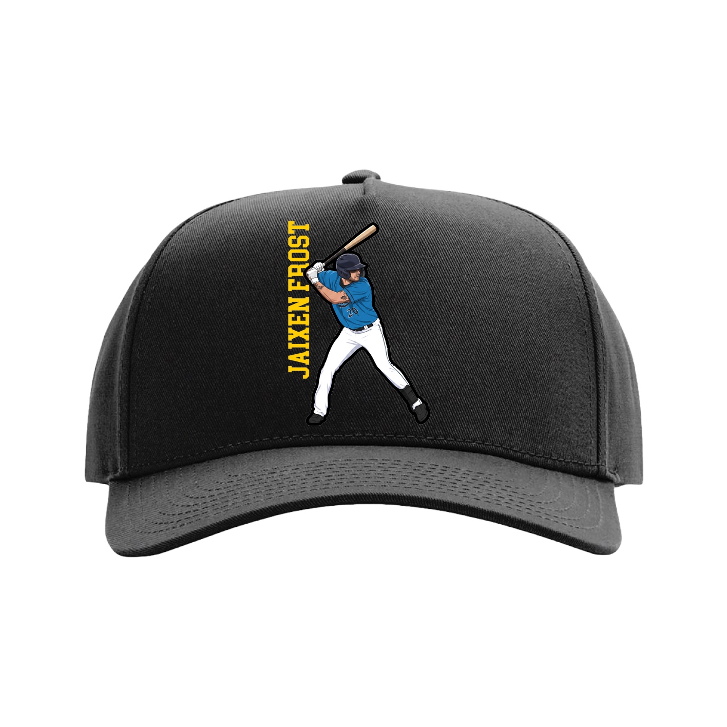 Full Fabric Five-Panel Champ Cap — Name Vertical in Black