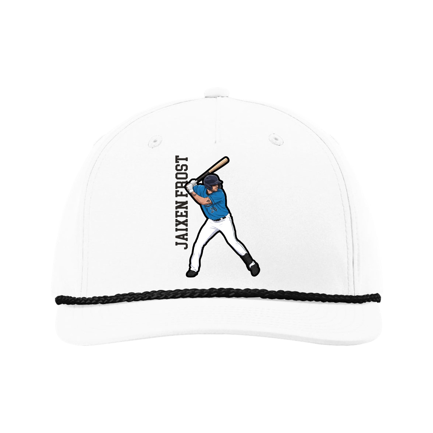 Five-Panel Classic Rope Cap — Name Vertical in White