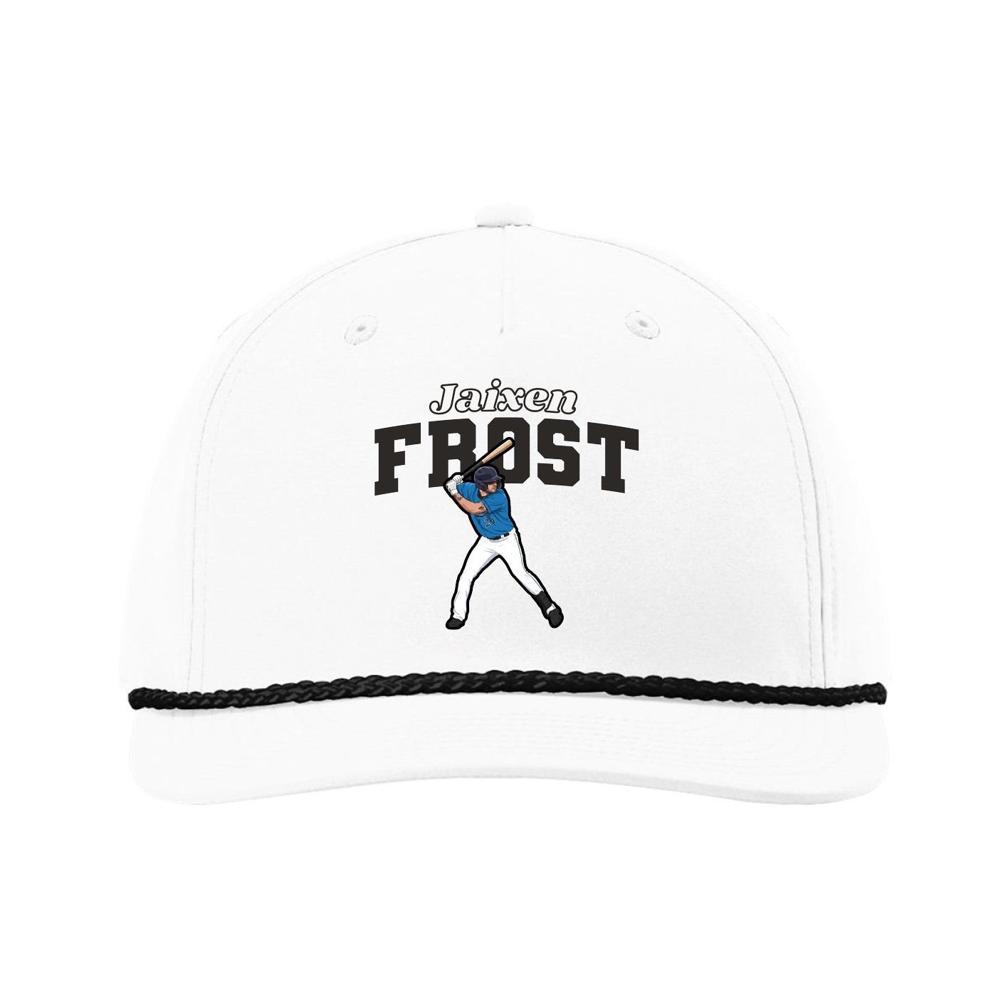 Five-Panel Classic Rope Cap — Name Arch in White