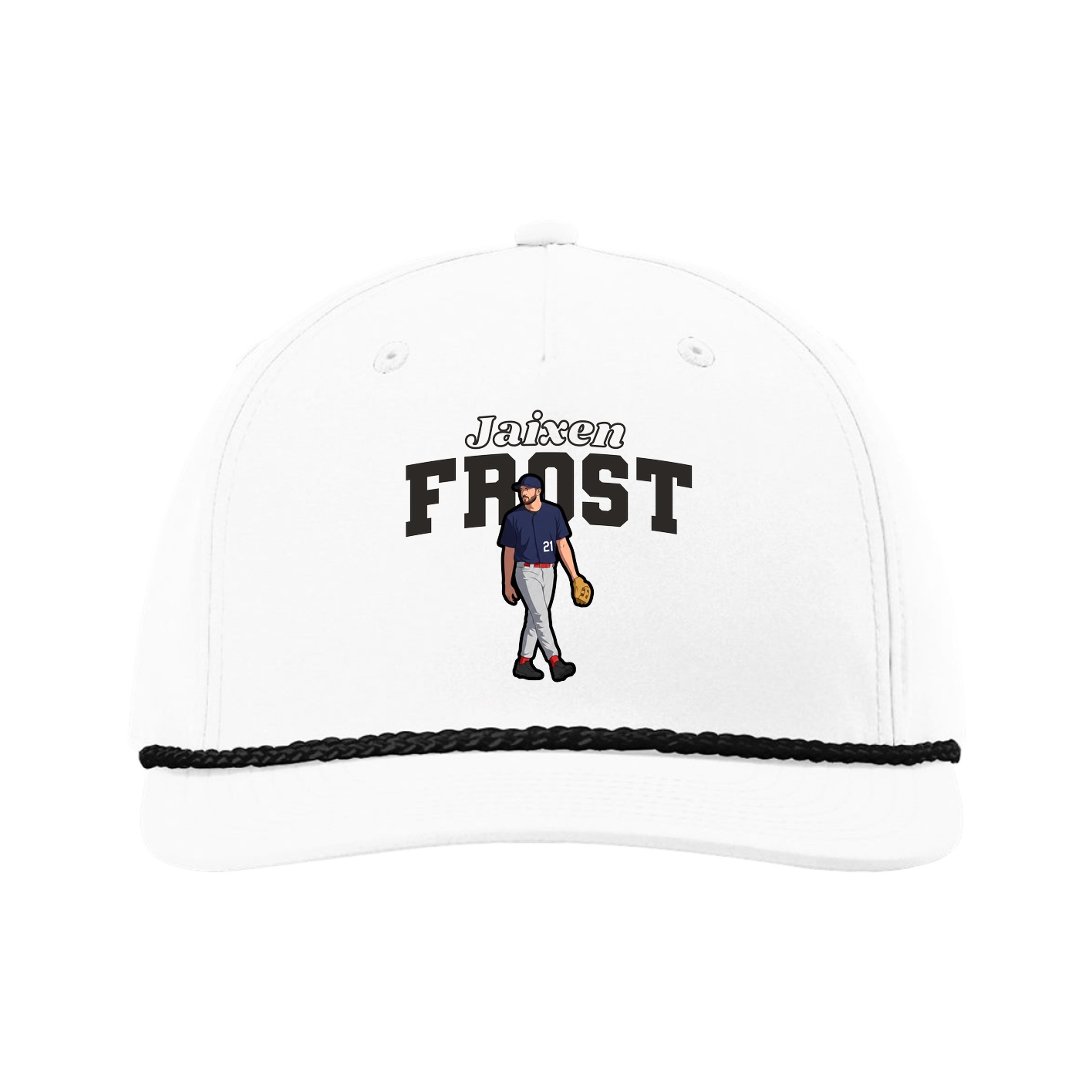 Five-Panel Classic Rope Cap — Name Arch in White