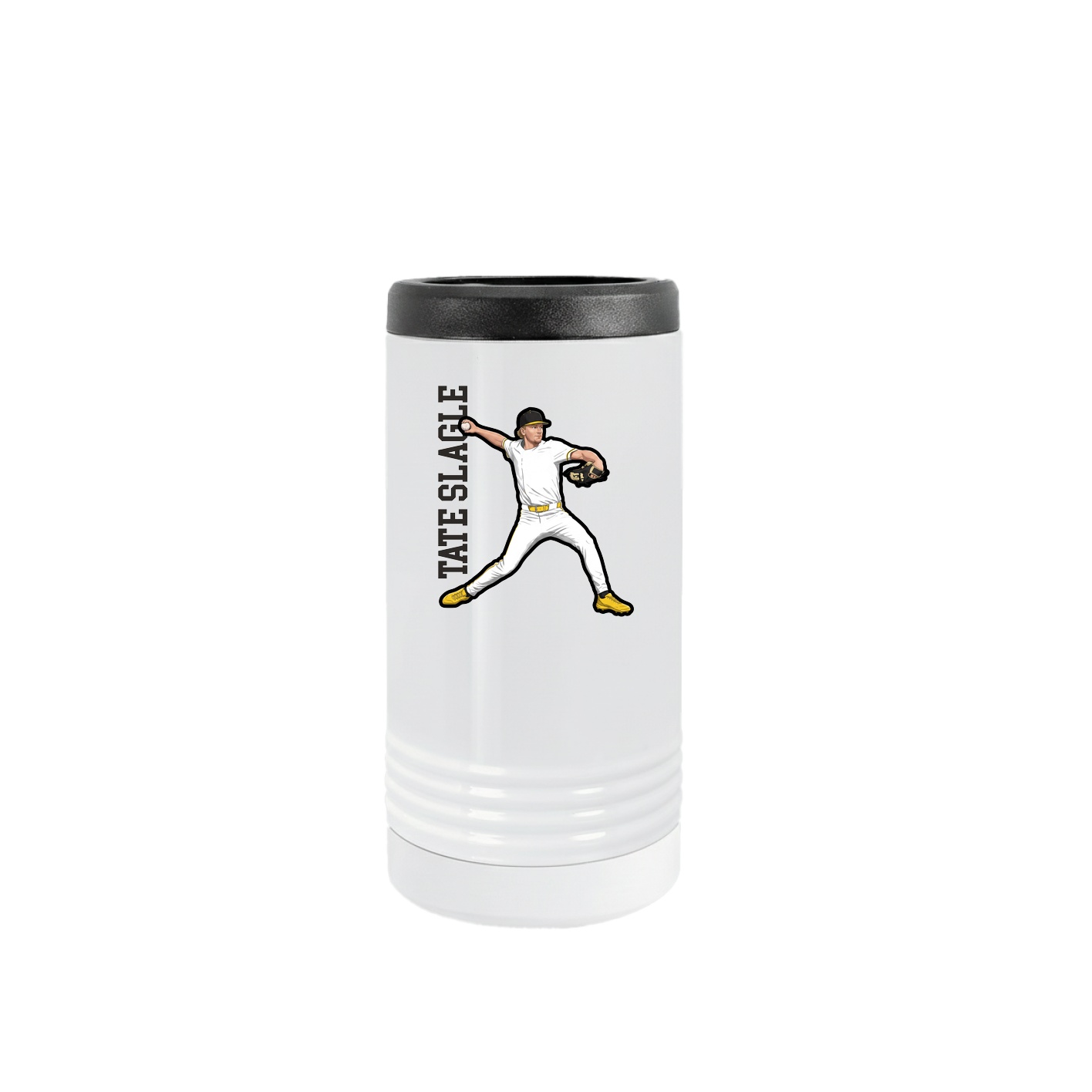Slim Beverage Holder — Name Vertical in White