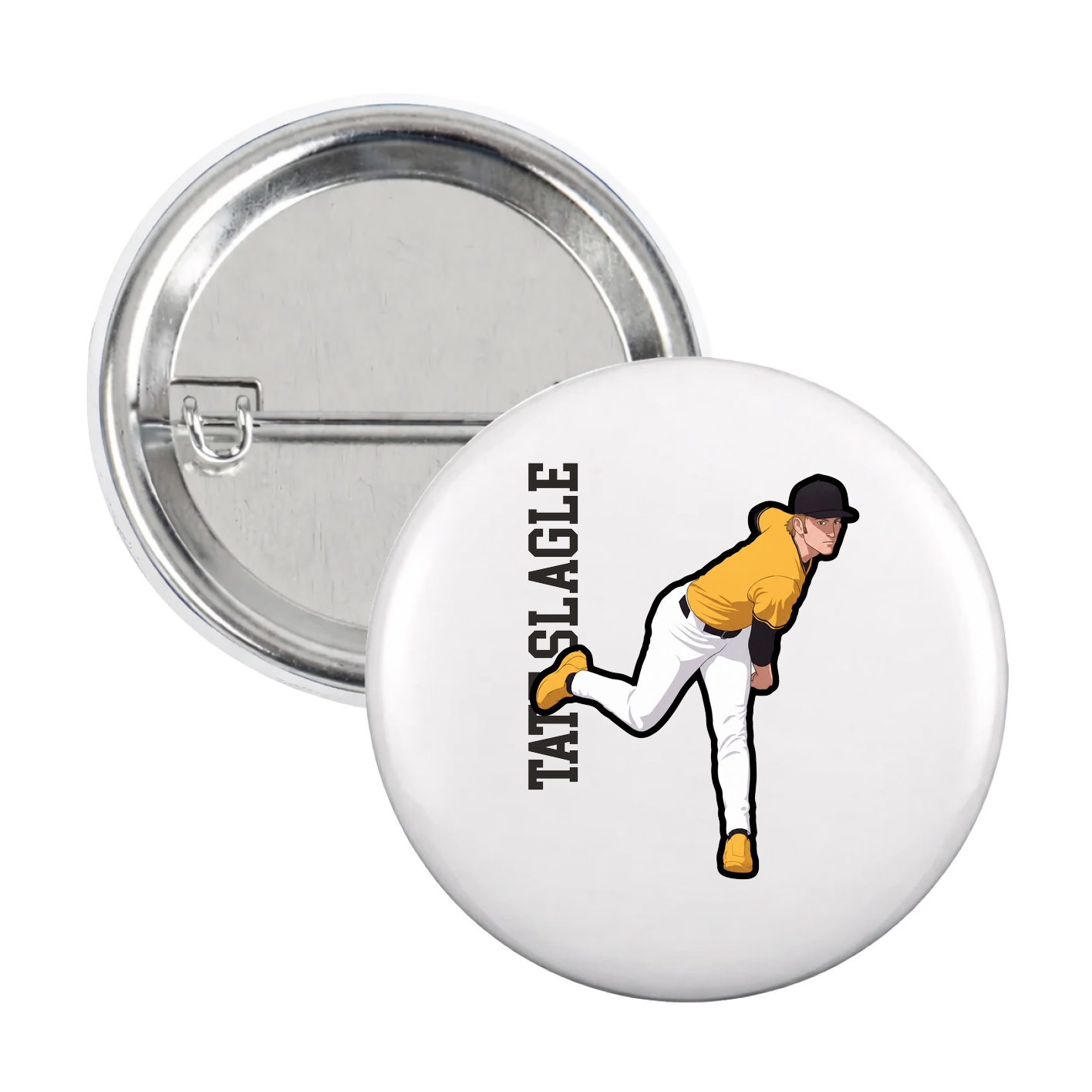 Game Day Button — Name Vertical in White