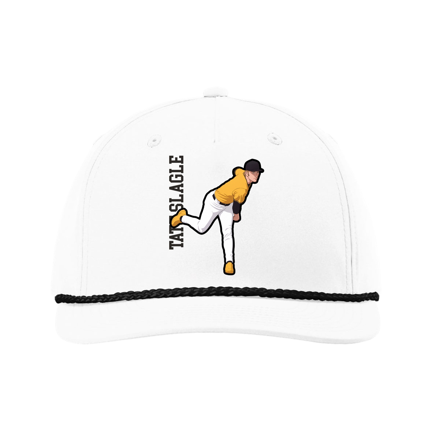 Five-Panel Classic Rope Cap — Name Vertical in White