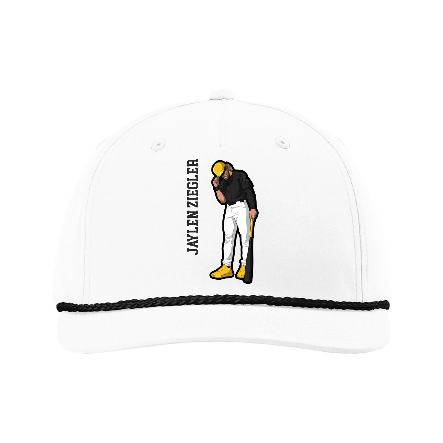 Five-Panel Classic Rope Cap — Name Vertical in White