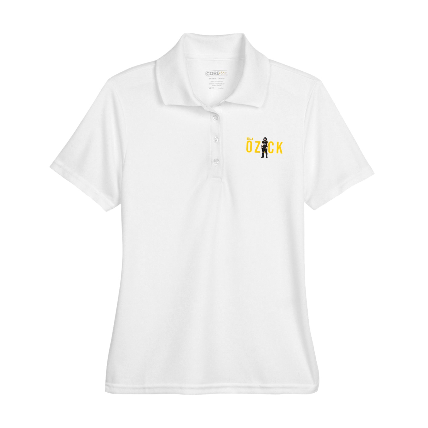 Womens Performance Polo — Player Name in White