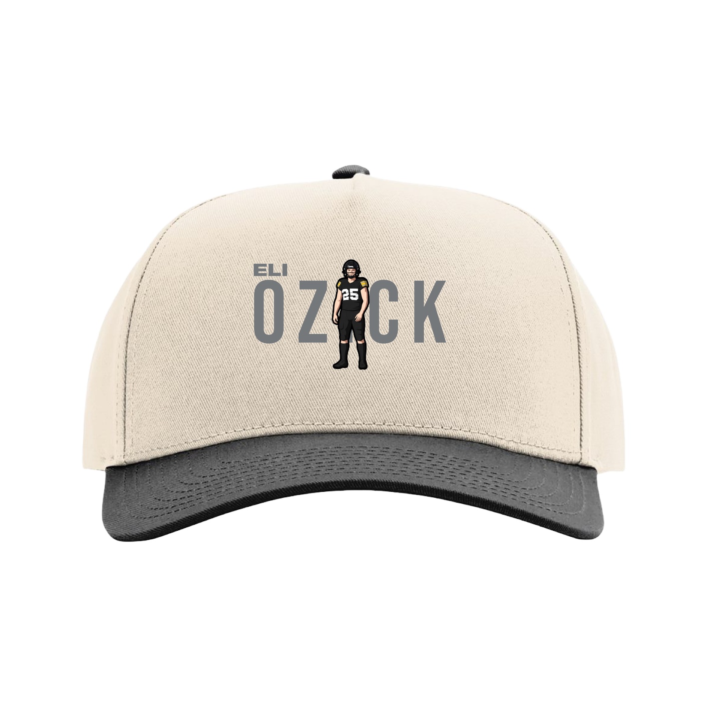 Full Fabric Five-Panel Champ Cap — Player Name in Cream/Black