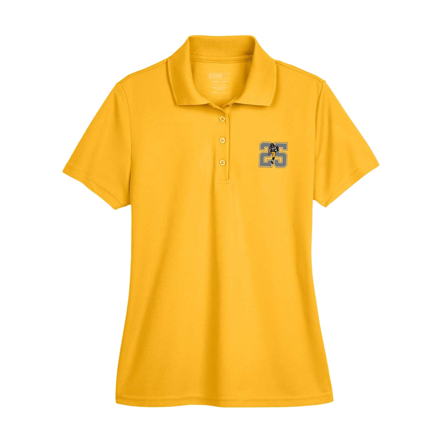 Womens Performance Polo — Number in Gold