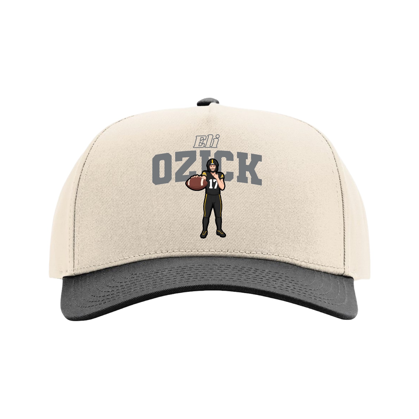 Full Fabric Five-Panel Champ Cap — Name Arch in Cream/Black