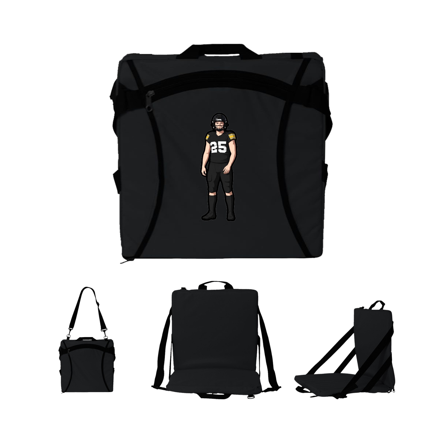 Folding Stadium Seat — Name Vertical in Black