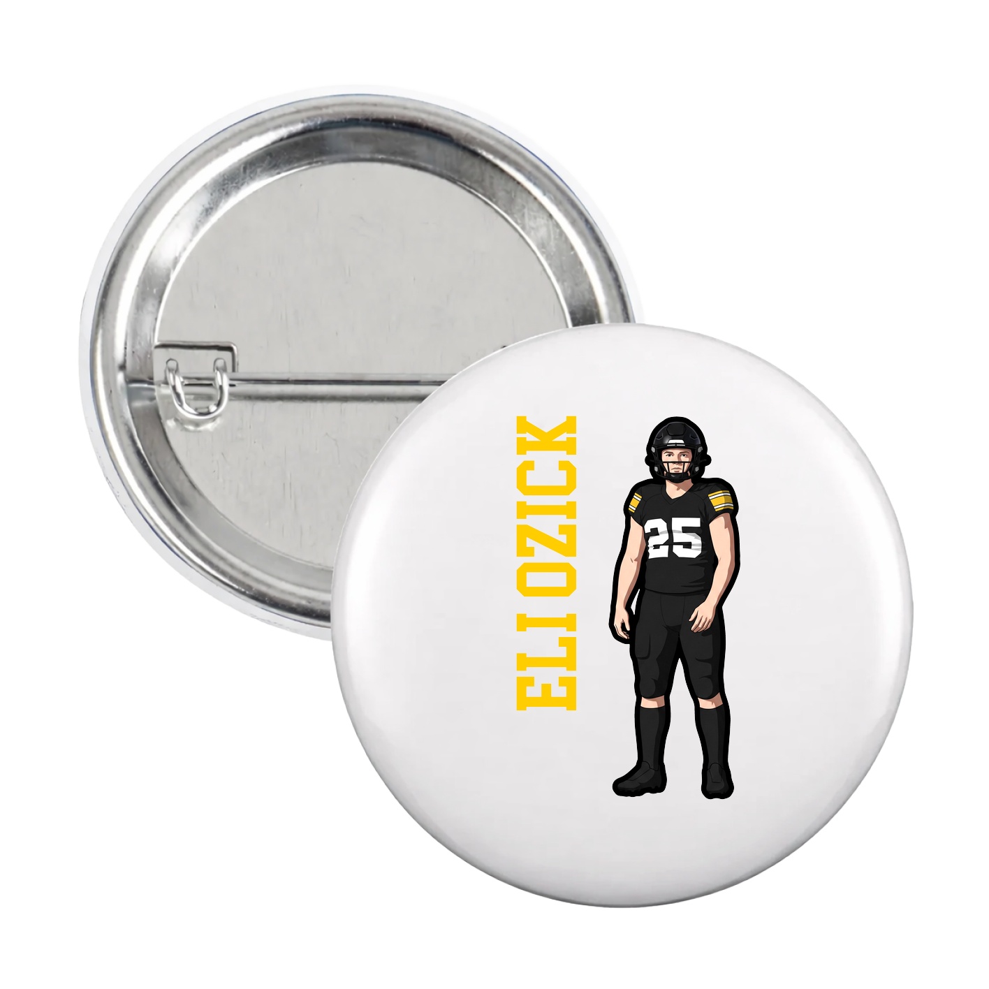 Game Day Button — Name Vertical in White