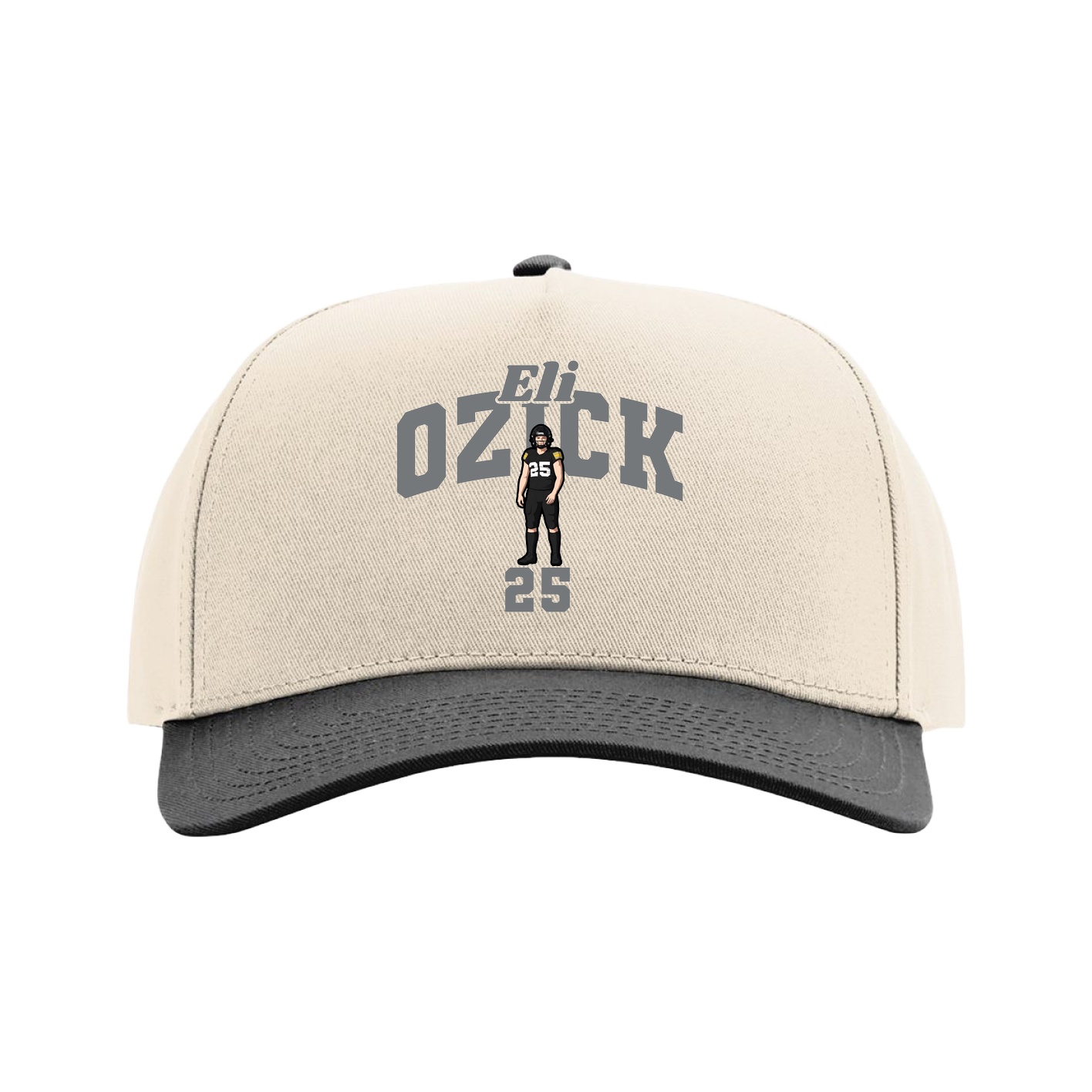 Full Fabric Five-Panel Champ Cap — Signature Arch in Cream/Black