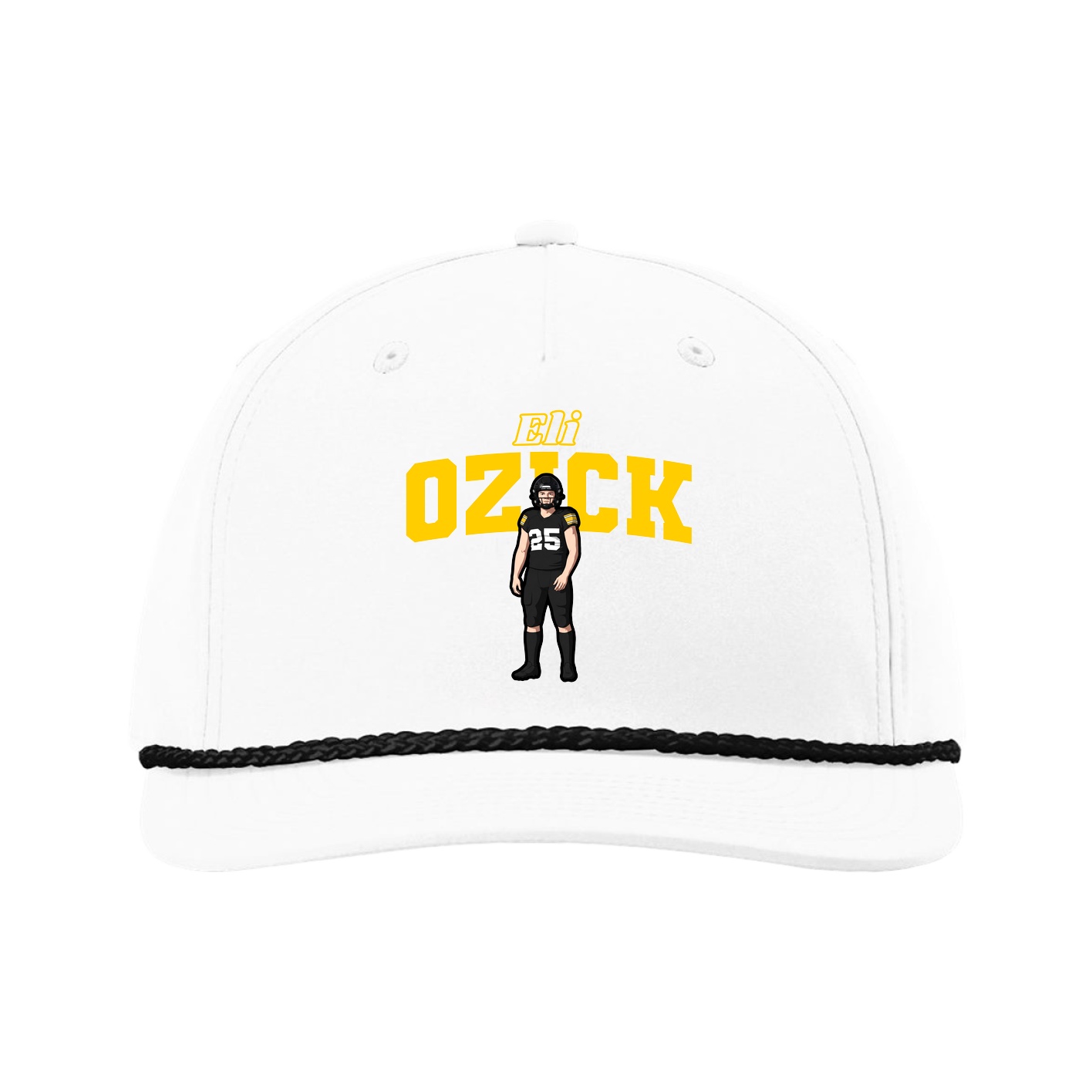 Five-Panel Classic Rope Cap — Name Arch in White