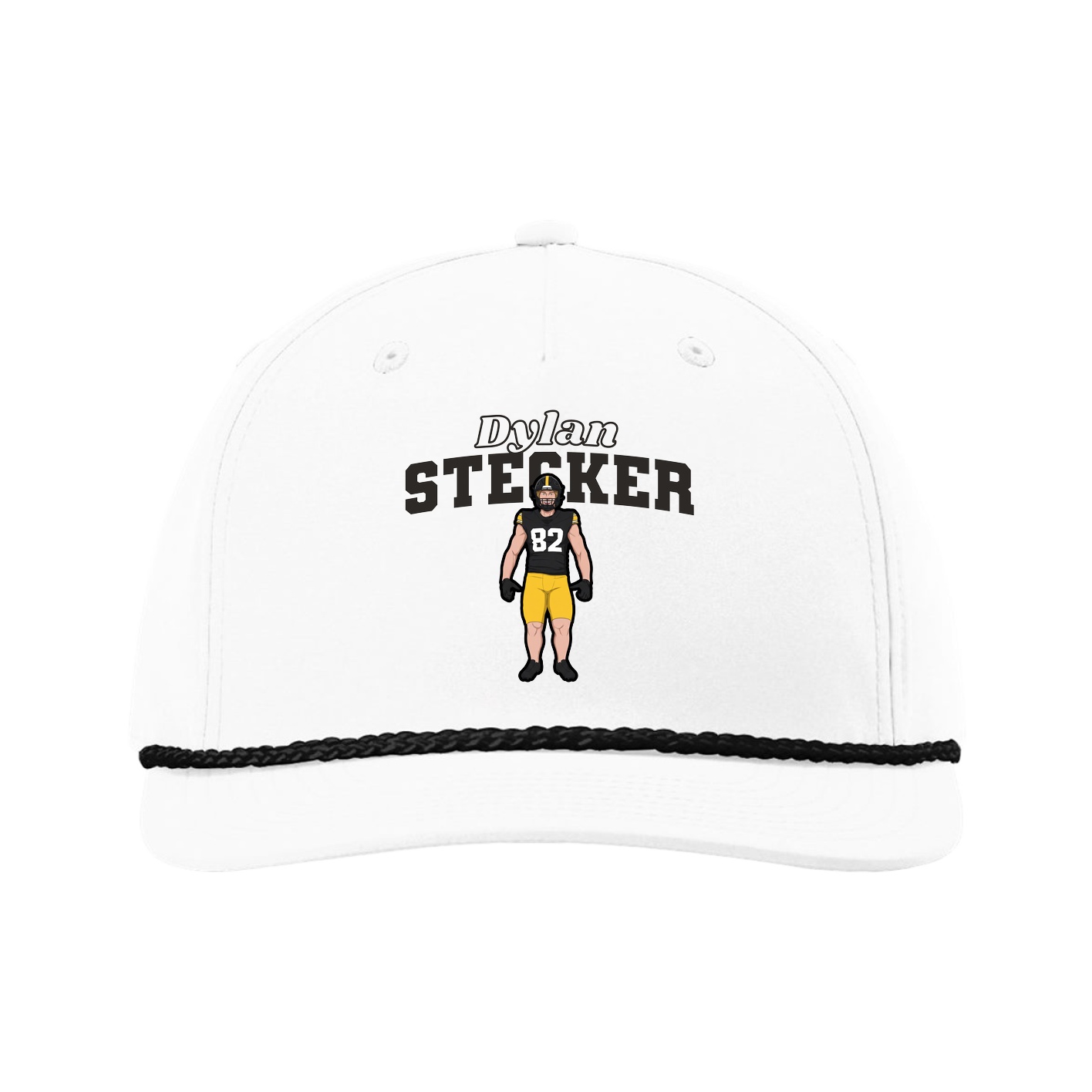 Five-Panel Classic Rope Cap — Name Arch in White