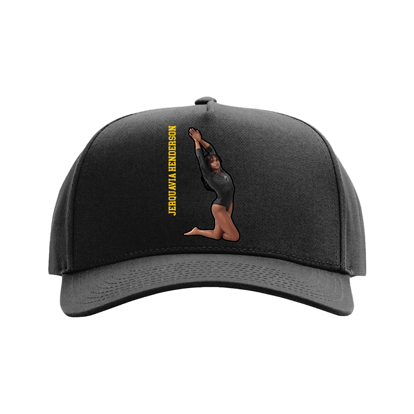 Full Fabric Five-Panel Champ Cap — Name Vertical in Black