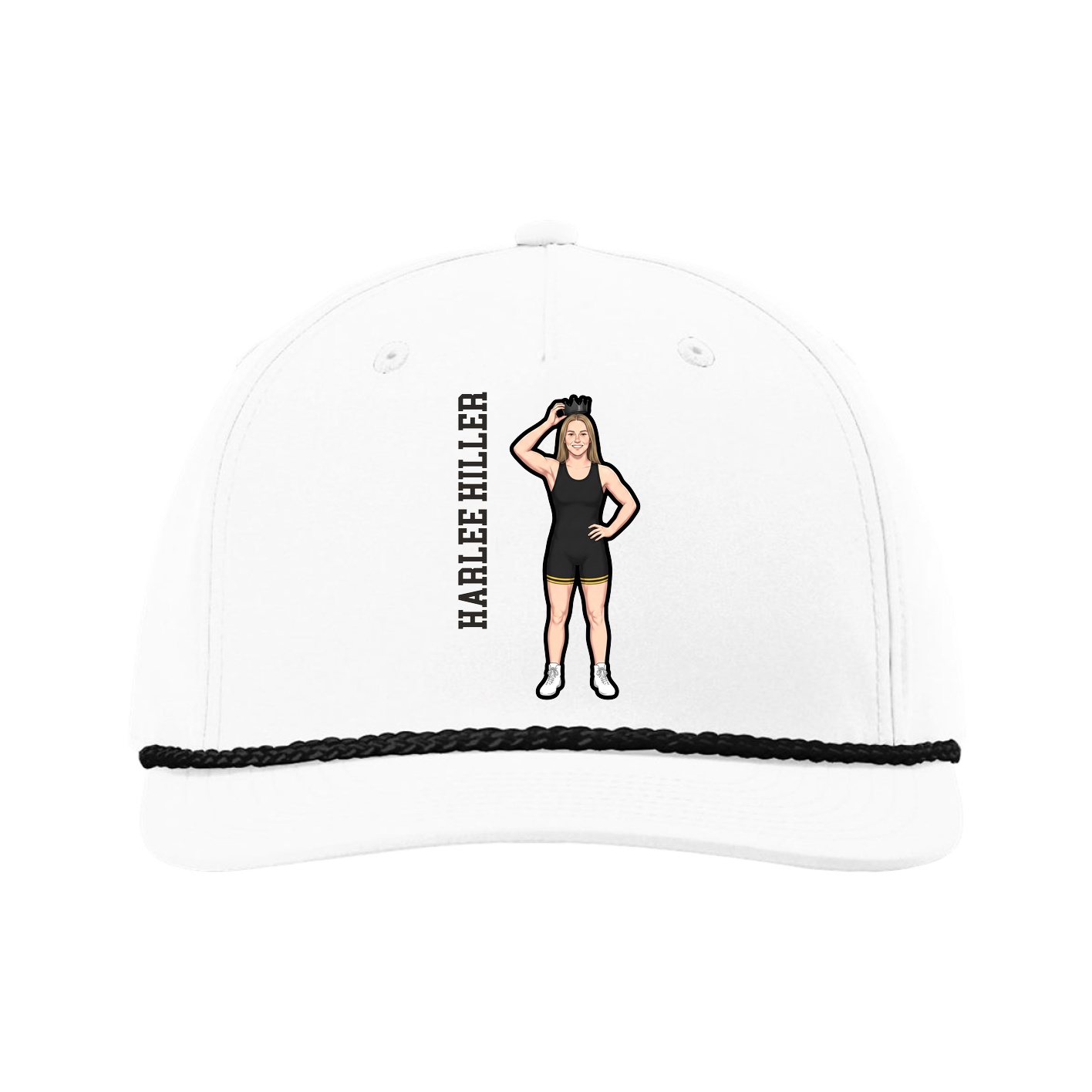 Five-Panel Classic Rope Cap — Name Vertical in White