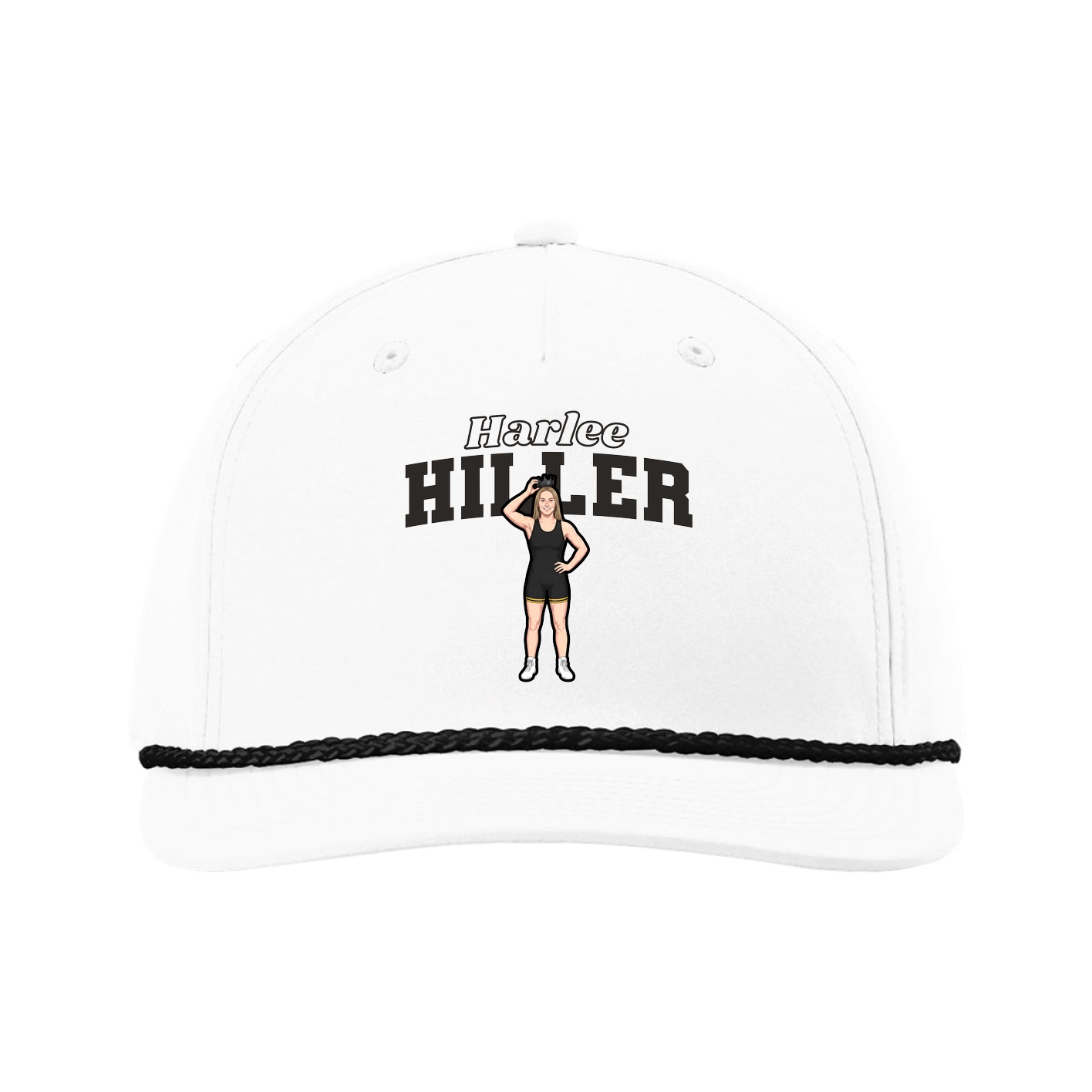 Five-Panel Classic Rope Cap — Name Arch in White