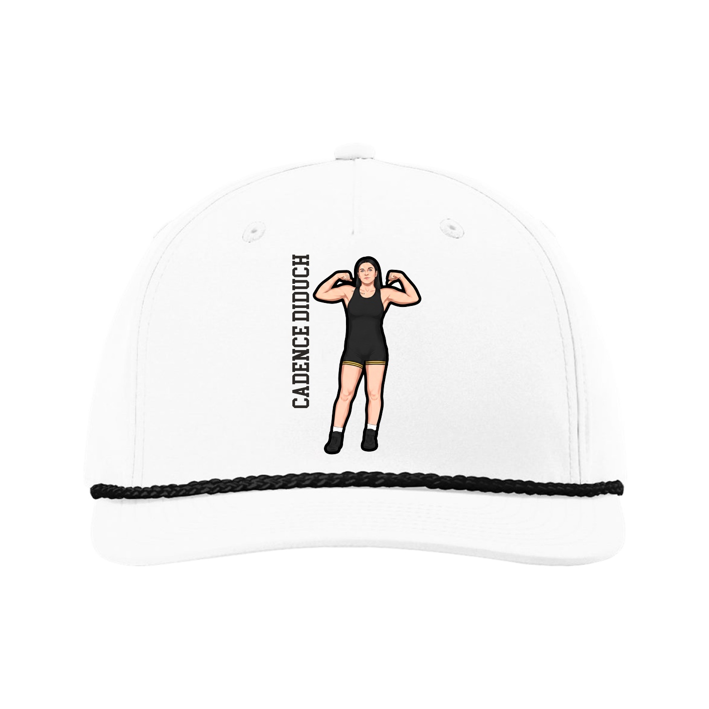 Five-Panel Classic Rope Cap — Name Vertical in White